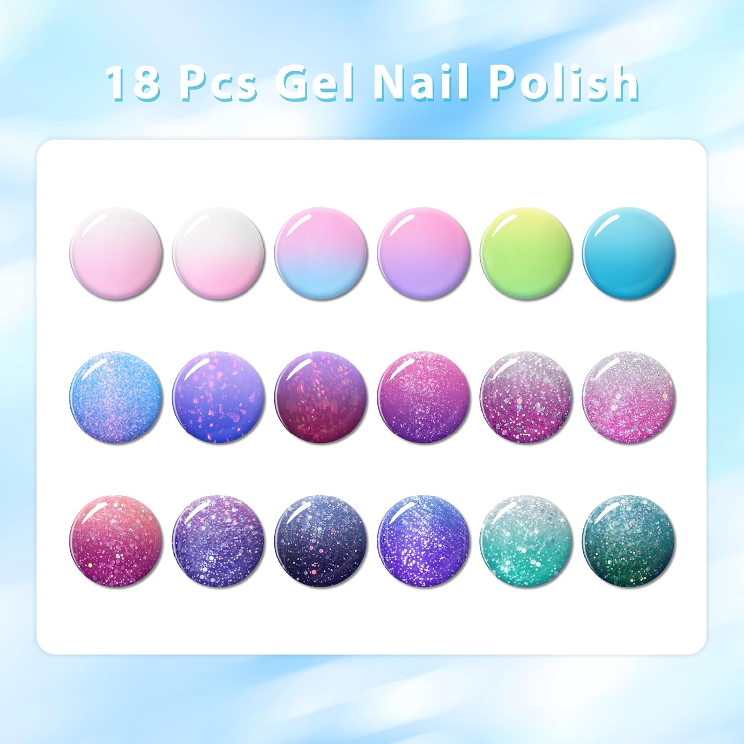 MEET ACROSS 18Pcs Color Changing Gel Nail Polish Set Pink Purple Blue Green Temperature Change Gel Polish Soak Off UV/LED Glitter Mood Temperature Color Change Gel Manicure Kit