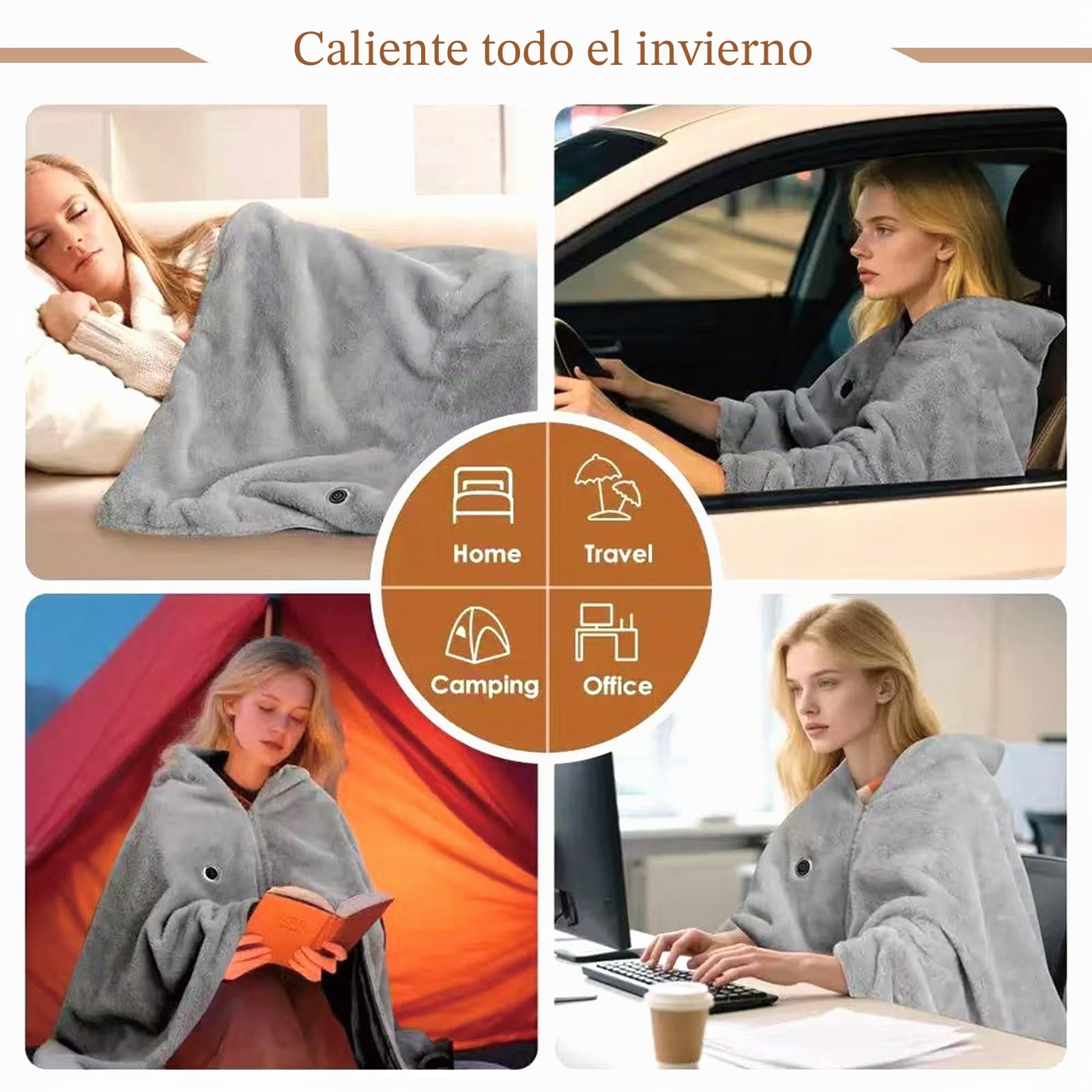 Manta Térmica Wearable | USB, Portátil, Lavable | 3 Temperaturas | Ideal para Senderismo, Coche, Trabajo | Funciona con Power Bank, Batería Externa o Enchufe