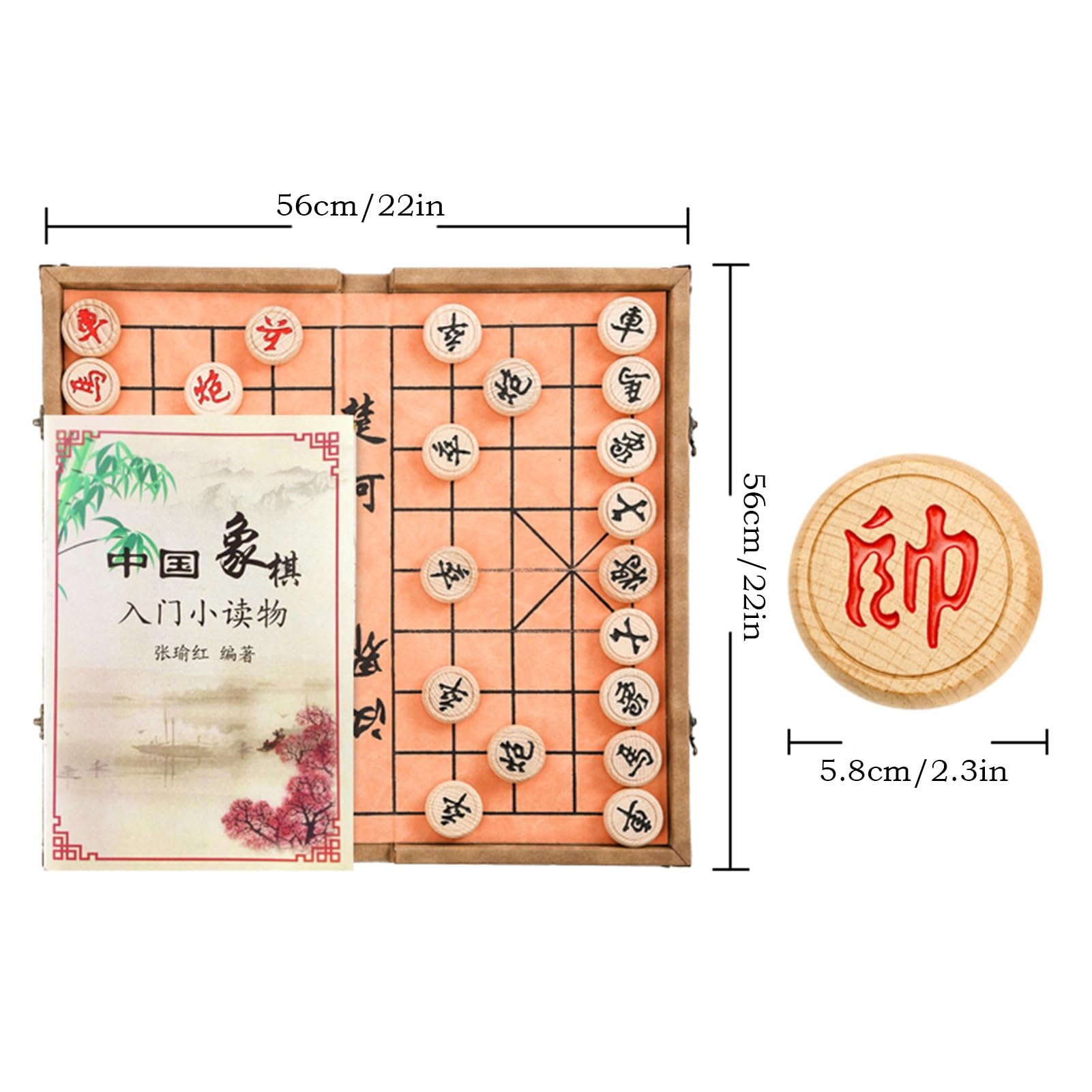 2 Spieler Chinesischen Schach Spiel Set Buchenholz Tragbare Xiangqi Mit Faltbare Bord Tischplatte Strategie Brettspiel(A,5.8cm/2.3in)