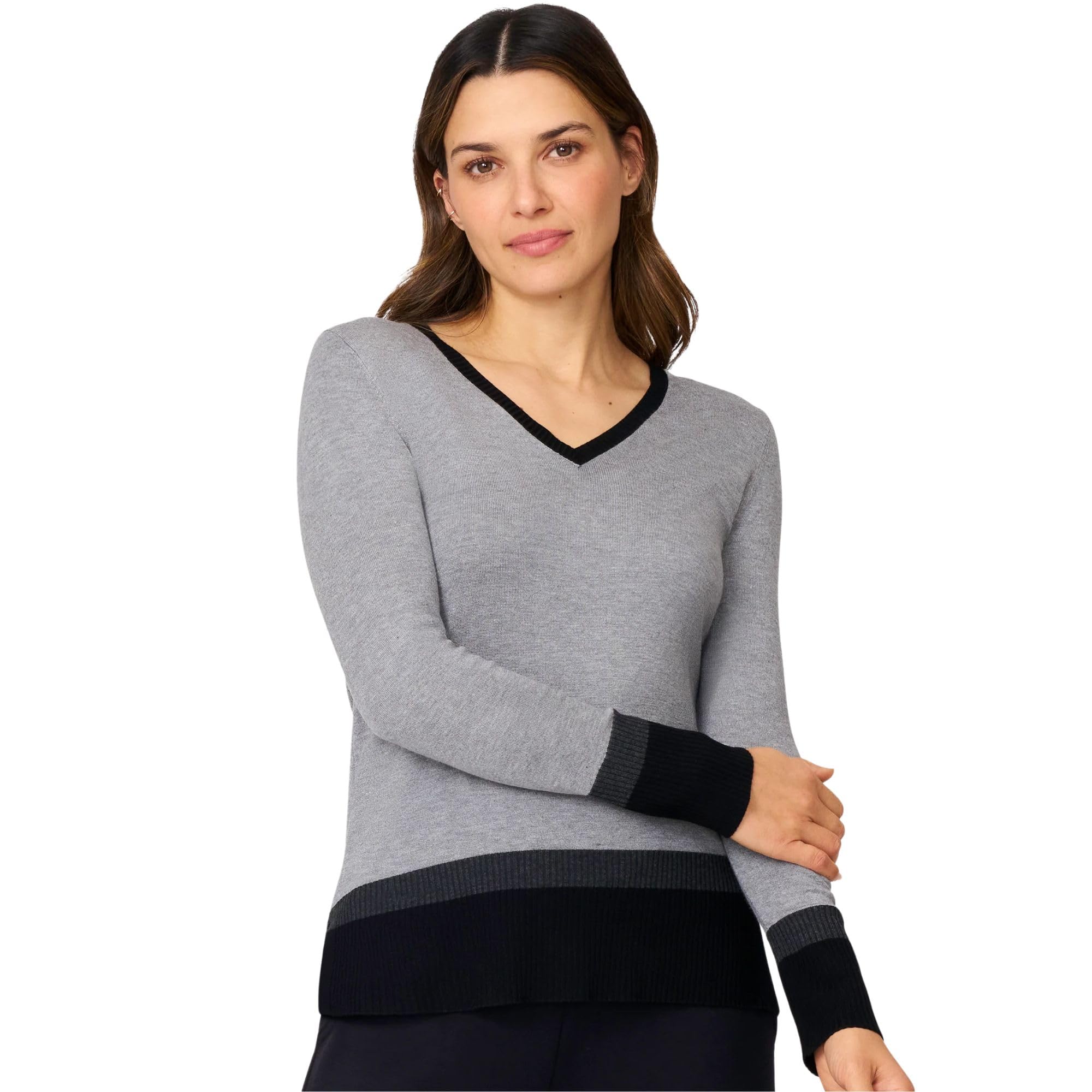 Cable Gauge Womens Colorblock V-Neck Rib Tunic Sweater
