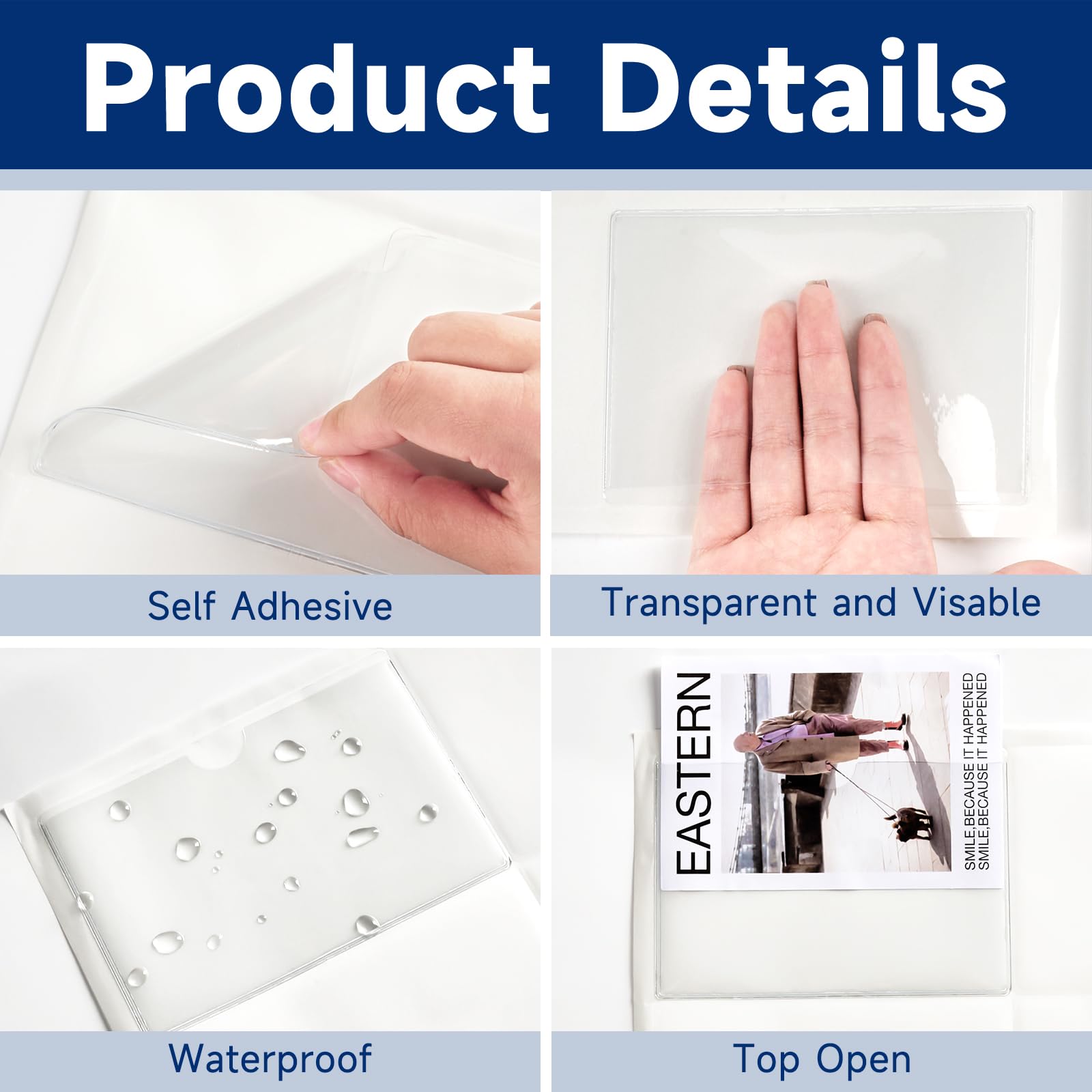 Clear Adhesive 4" X 6" Index Card Pockets With Top Open For Loading, 50 Pack, Plastic Labels Holders For Storage Bins And Library Card, Organizing And Protecting Your Index Cards Or Photos