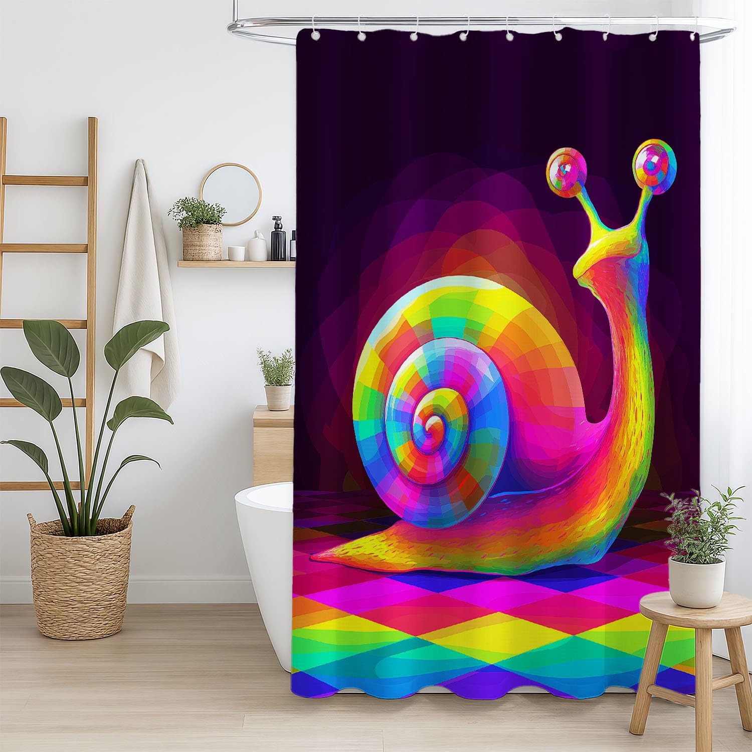 Generico Fantasia Tenda Da Doccia Vivace Carino Lumaca Multicolore, Tenda Da Doccia Per Bagno, Vasca Da Bagno, Tenda In Poliestere Impermeabile Con Ganci In Plastica, 180 x 200 cm