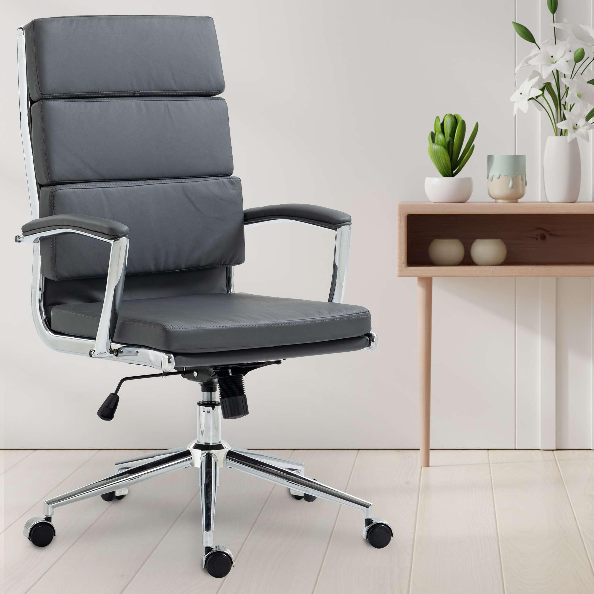 CLP Sedia Da Ufficio Cleveland - Ergonomica, Regolabile In Altezza Con Funzione Dondolo, Sedia Direzionale Con Struttura Cromata, Colore:grigio scuro, Materiale:Stoffa