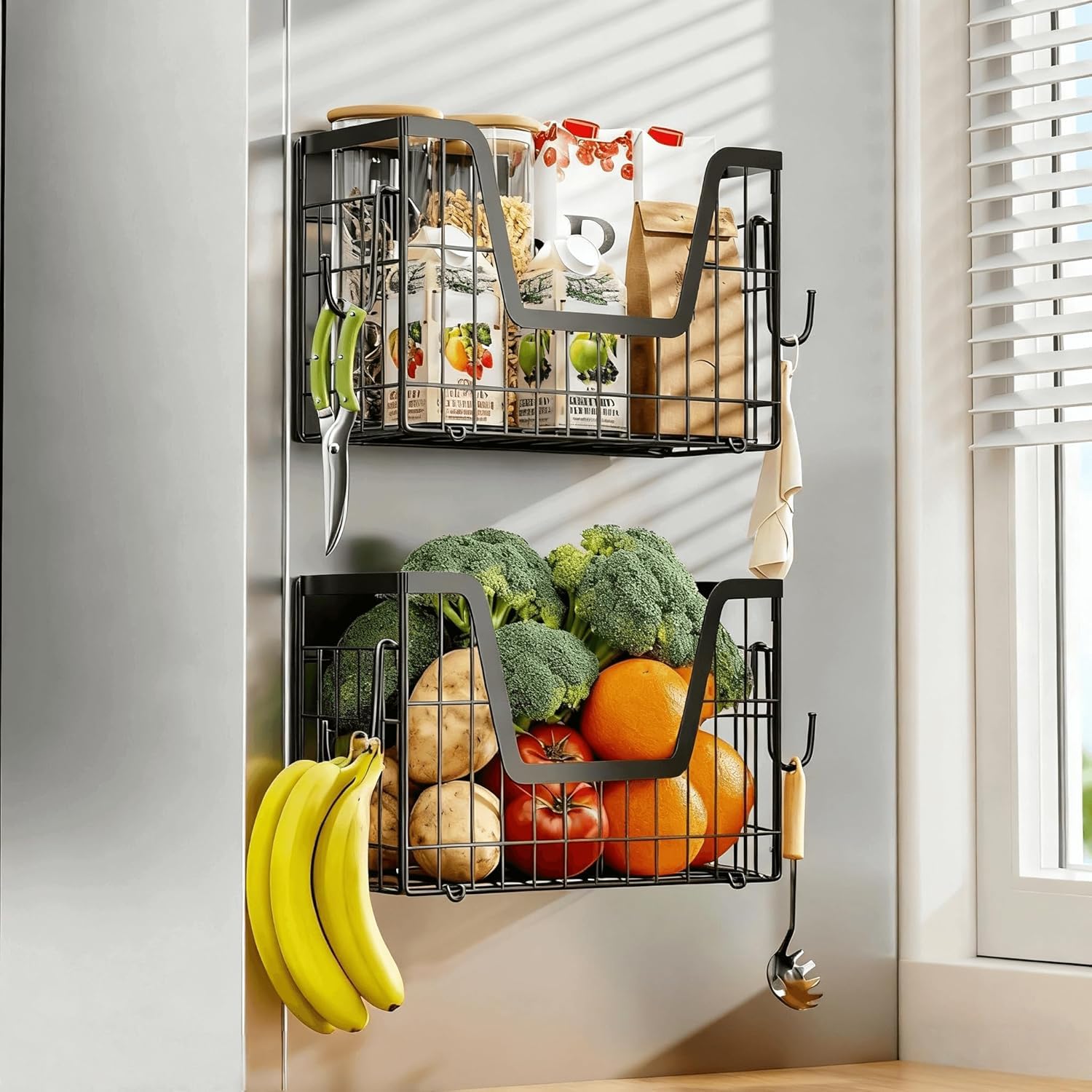FARYODI Panier à Fruits Magnétique, Support de Cuisine, Support Magnétique pour Réfrigérateur Solide Support Latéral et Organiseur, Support de Rangement pour Fruits, Légumes et Ustensiles, pour