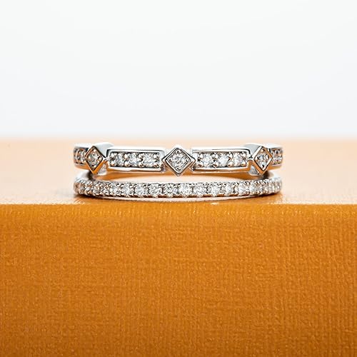 Miniatura 2 de Anillos de eternidad de moissanita, anillos de boda, color D, claridad VVS1, redondo, corte brillante, plata de ley 925, 56 piedras, anillos