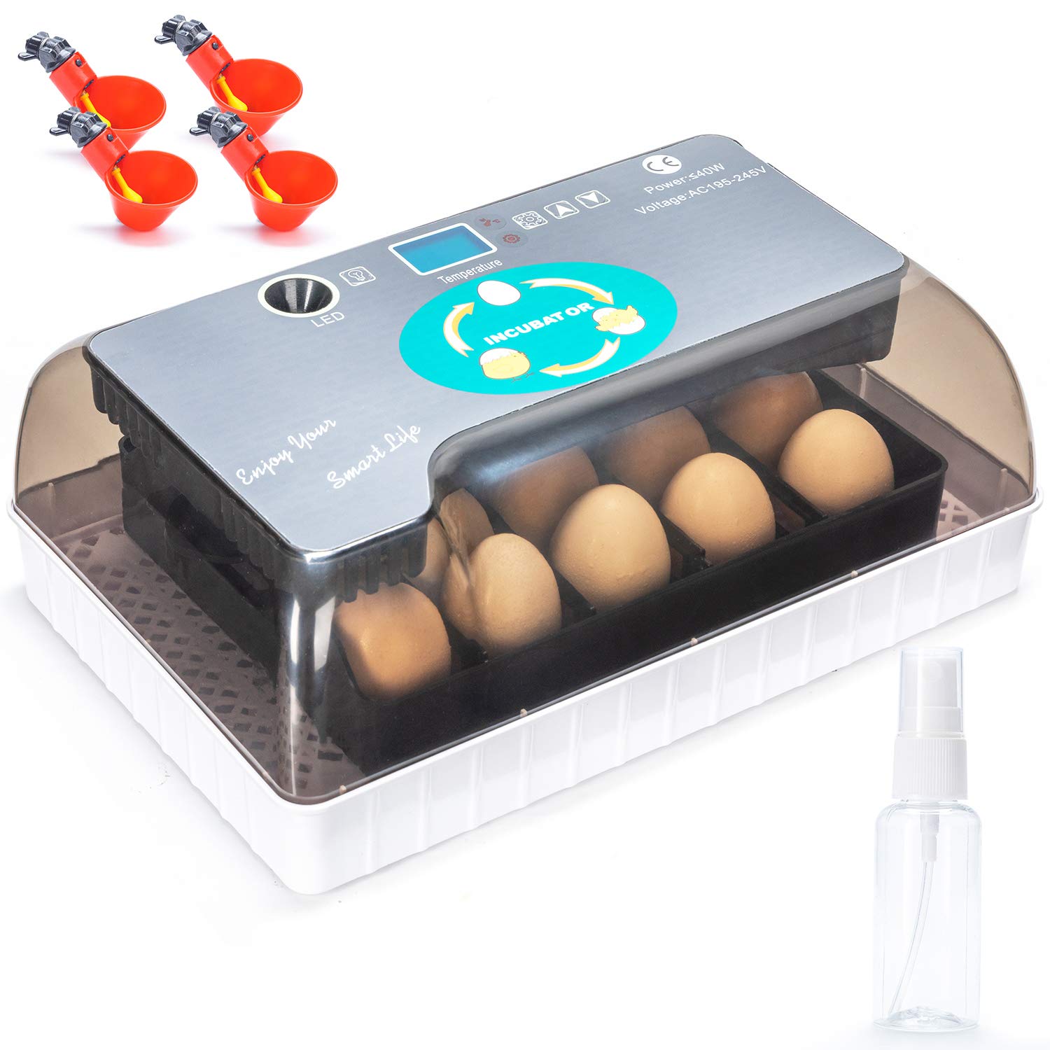 Egg Incubator, 9-35 Eggs Fully Automatic Poultry Hatcher Machine, Led Candler Automatic Egg Turner Temperature Control, Chicken Incubators for