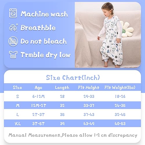 Miniatura 4 de WONDAY Saco de dormir para niños pequeños con pies, sacos de dormir de 0.5 tog para caminar con piernas 3-5T 4T 5T