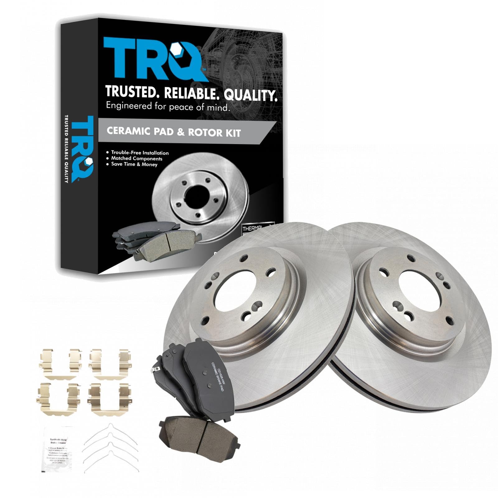 trq front ceramic brake pad and rotor kit compatible with manual paring bake 2015-2019 hyundai sonata 2015-2020 kia optima 2021-2024 hyundai kona electric - verify fitment & trim