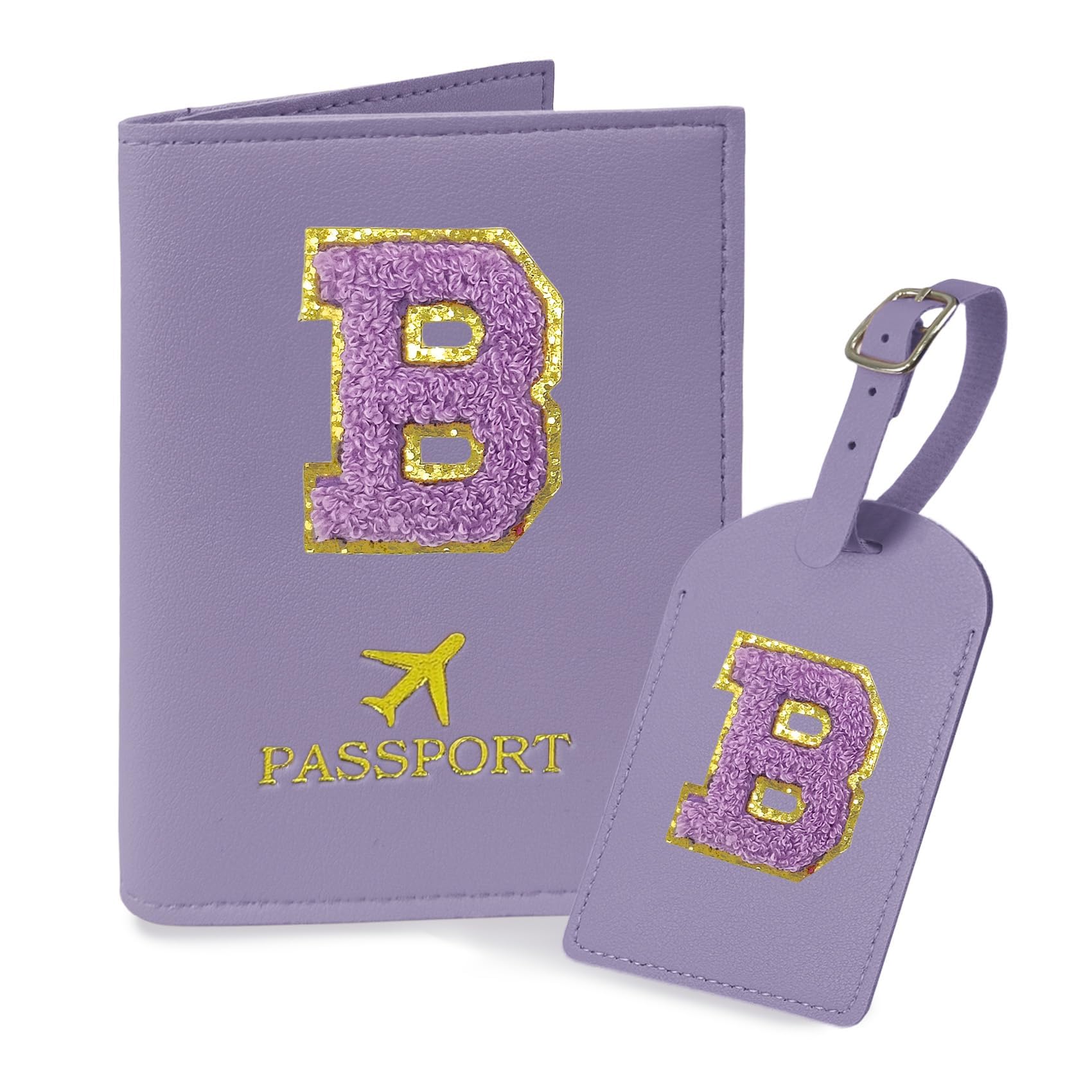 COSHAYSOO Initial Passport Cover Luggage Tag Set Letter Passport Holder Airplane Cruise Travel Essentials Vacation Traveling Accessories Personalized