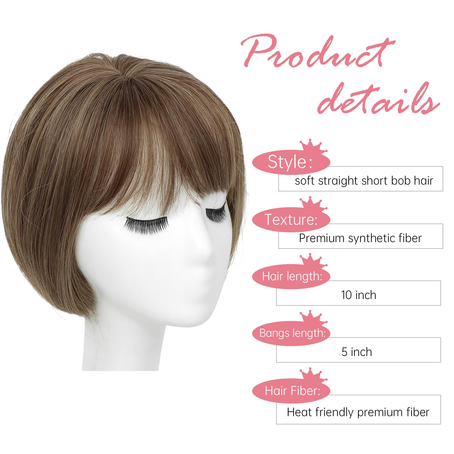 Synthetic Hair Topper with Bangs for Thinning Hair Short Bob Style Amazon.com : Hair Topper Short Bob Toppers with Bangs Side  main image 3