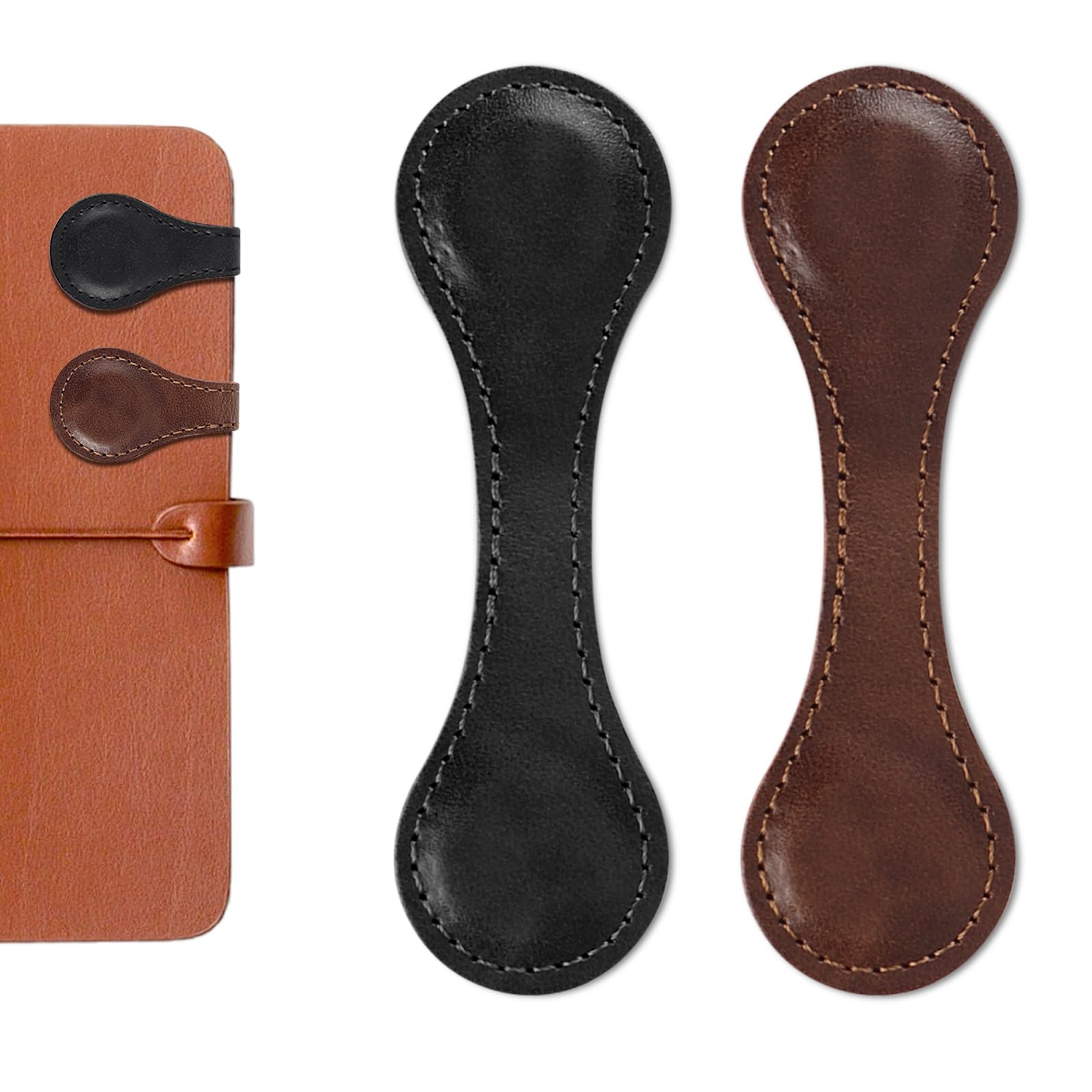 Marcapáginas de cuero magnético personalizado, marcador magnético de cuero, marcapáginas con imán retro, regalos para amantes de los libros, amigos, lectores, profesores, niños, negro + marrón oscuro