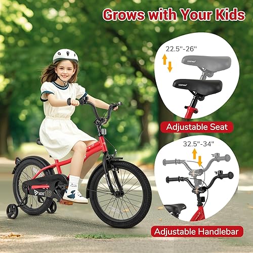Miniatura 2 de COSTWAY Bicicleta para niños de 12141618 pulgadas, bicicleta para niños pequeños con ruedas de entrenamiento, asiento y manubrio ajustables, freno