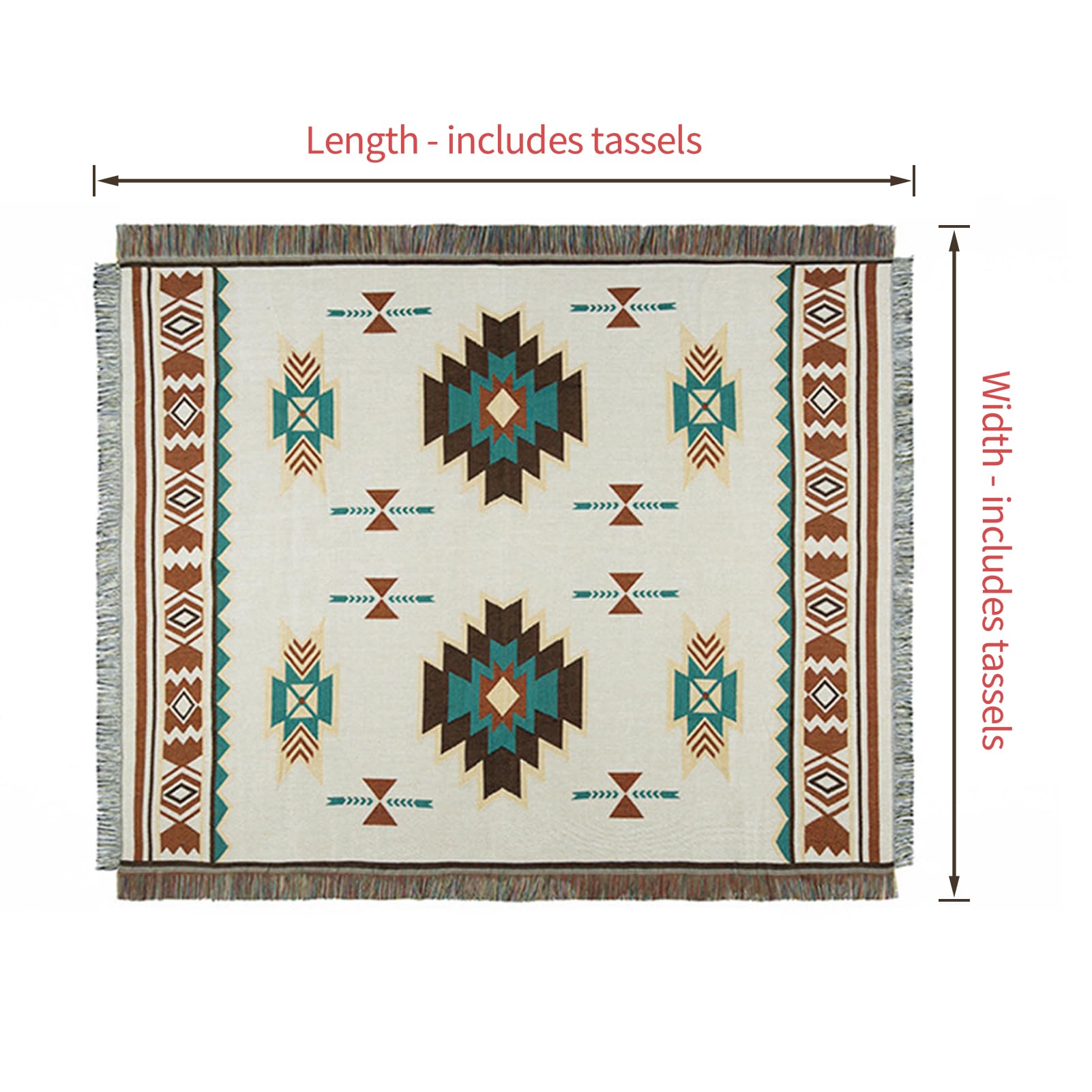Elegancki pled, Navajo Aztecki etniczny narzuta na sofę, dzianinowy koc z frędzlami, dwustronna patchwork, do użytku wewnątrz i na zewnątrz, na kemping (wiele rozmiarów)