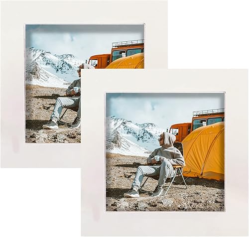 Vista 15 de Juego de 2 Marcos de Fotos de Madera Maciza Negra de 4x4 Pulgadas, Marco Cuadrado de Madera Sólida para Colocar en Mesa o Montar en Pared