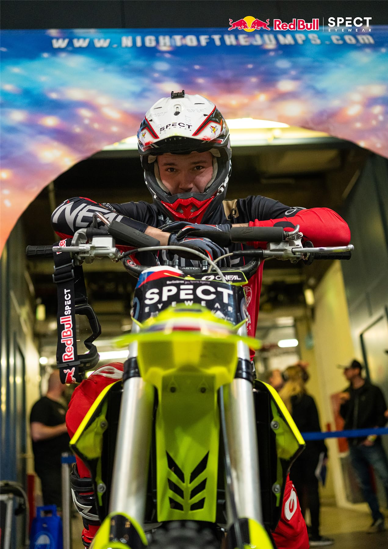 Occhialini Red Bull Spect Evan MX - Cornice lucida nera - Cinturino nero/colorato - Lente singola trasparente
