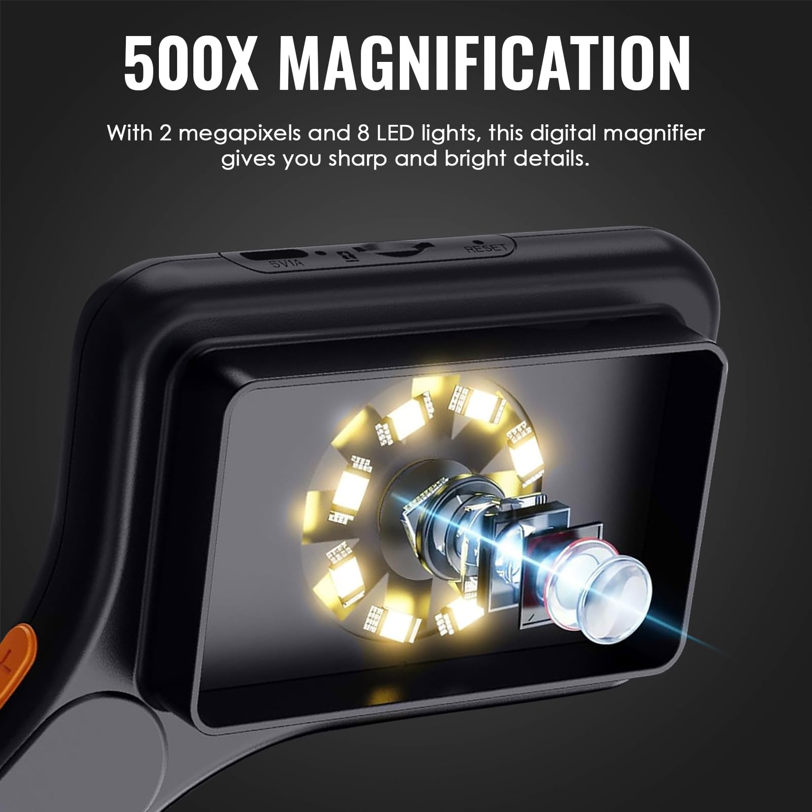 Microscopio digitale portatile 500X con schermo IPS da 3", 8 LED, autofocus, fotocamera 2MP, lente d'ingrandimento ricaricabile, supporto scheda TF, compat. Windows/Mac: ideale per parti, PCB