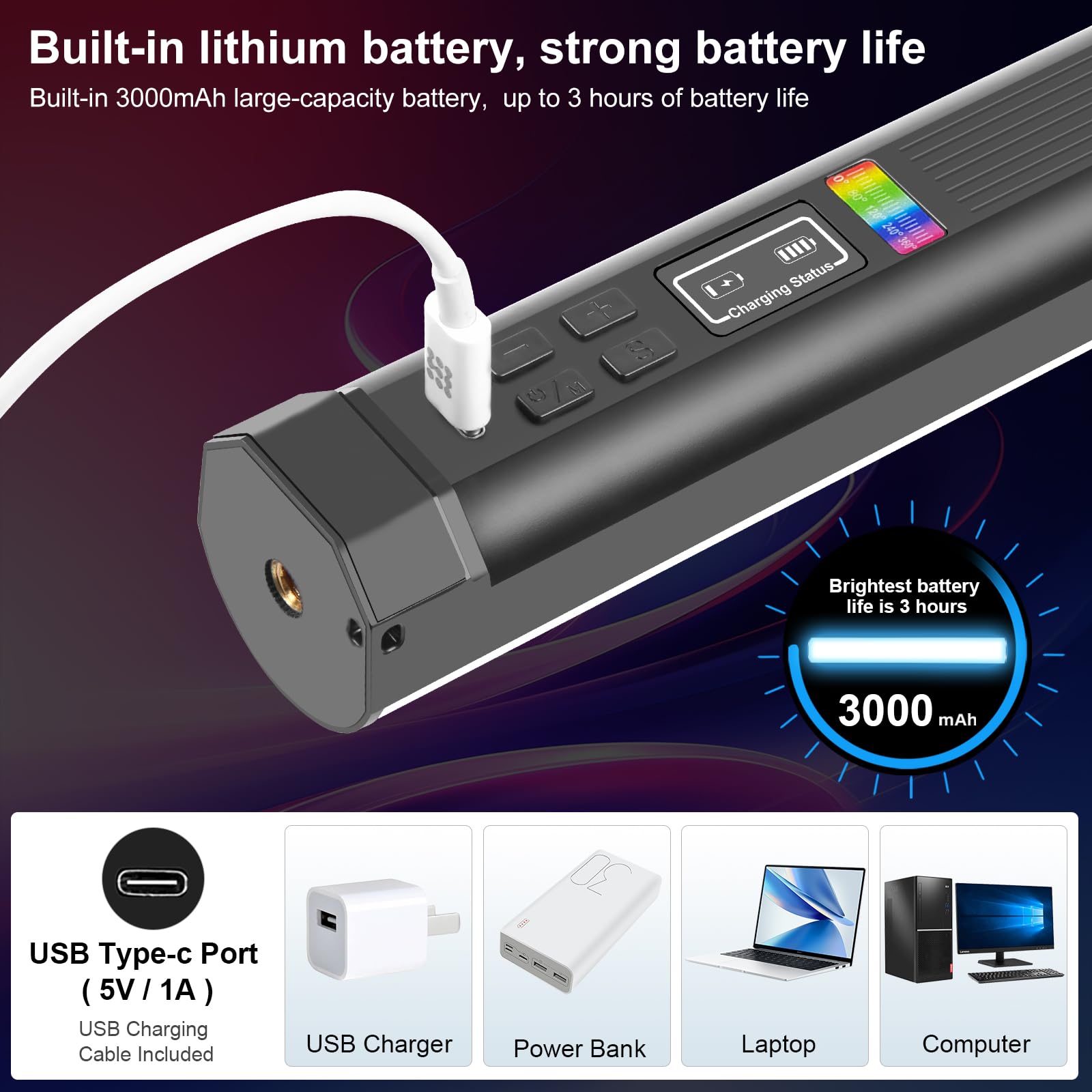 PULUZ Varita de luz magnética de mano, luz de relleno LED RGB con batería recargable de 3000 mAh, luz de tubo de cámara regulable de 2500-9000 K para estudio de fotografía, TikTok, YouTube, Vlog, 30