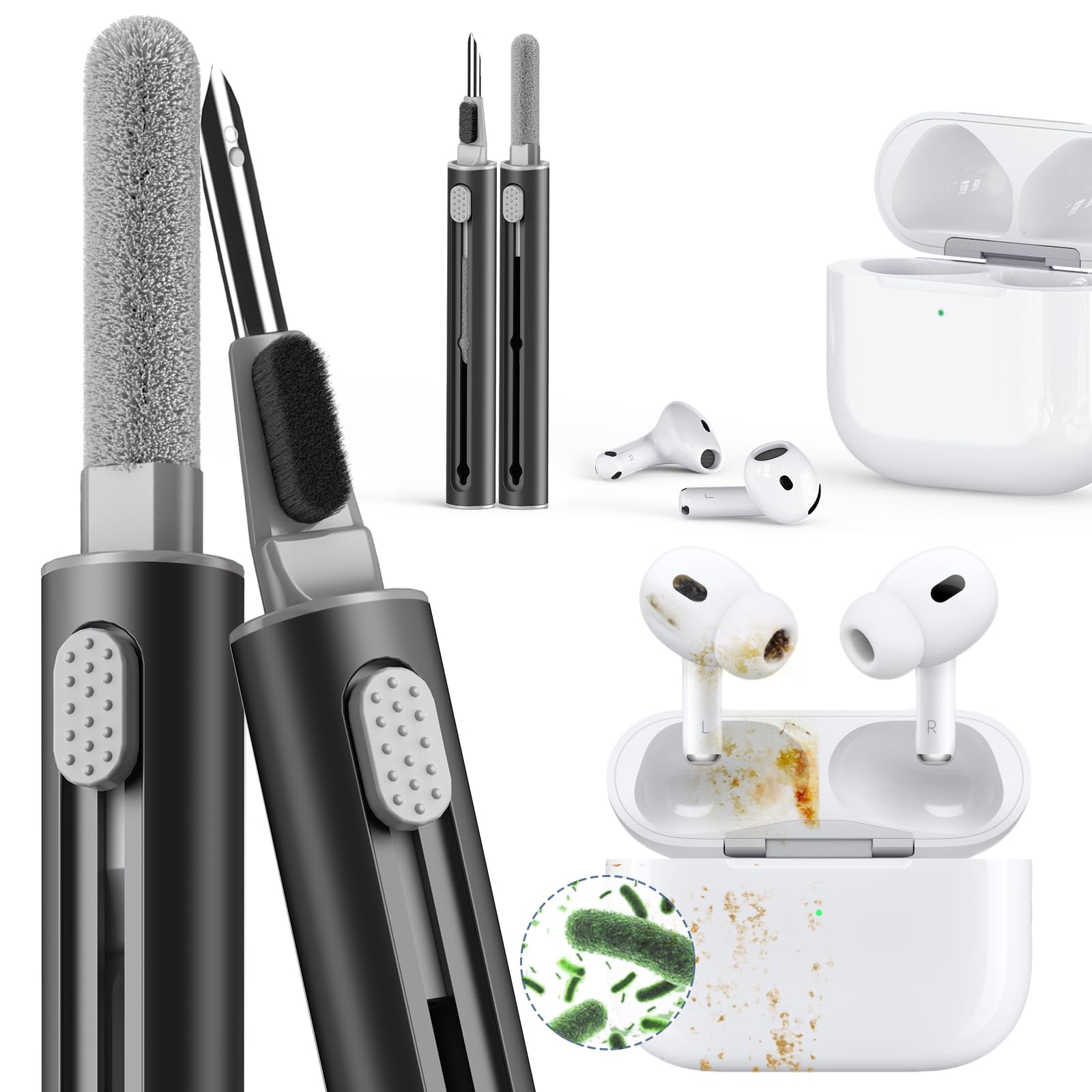 【1 Pack】 Cleaner Kit for Airpods 4 Case 2024,Cleaning Kit Pen Shape with Soft Brush Flocking Sponge Tool for Bluetooth Earphones Headphones Charging