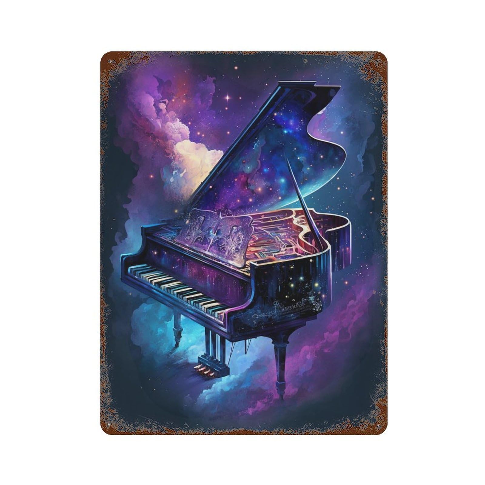 Rust Effect Cosmic Piano Fantasy Vintage Rust Metal Sign 15.7"x11.8", Old School Wall Decor for Basement, Hobby Room And Garage Decor