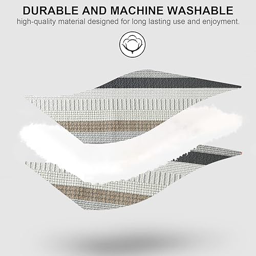 Miniatura 7 de PANGUSHAN Juego de edredón 100% algodón, tamaño Queen, juego de ropa de cama de retazos, edredón ligero y reversible, color blancomarróngris para