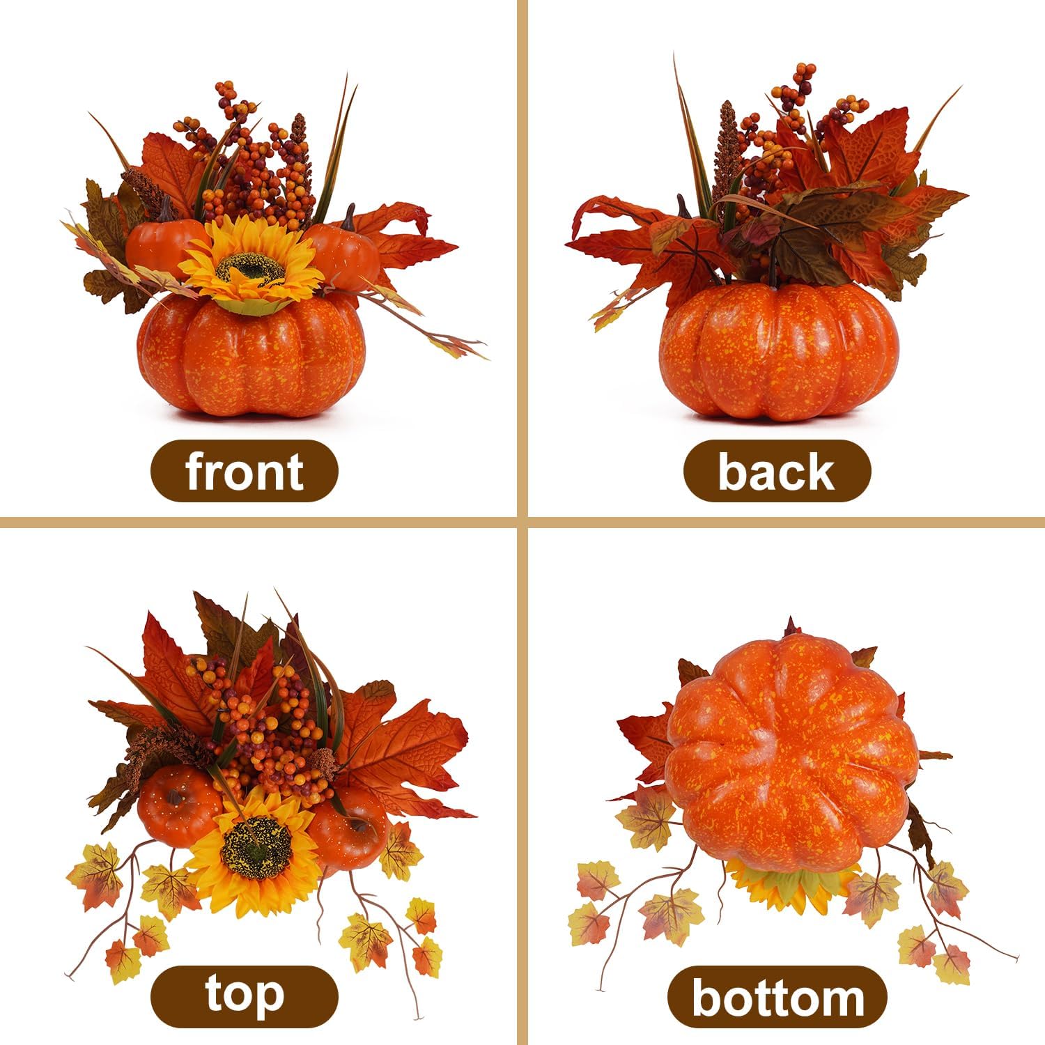 9" Artificial Pumpkin Centerpiece, 2-in-1 Fall Table Decor with Replaceable Mini Fake Pumpkins for Halloween and Thanksgiving - Image 5