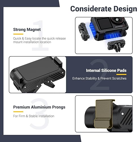 Vista 5 de JJC 2 adaptadores magnéticos de liberación rápida para DJI OSMO 360 Action 5 pro 4 3, con agujero de tornillo de 14 y garras plegables, adaptador