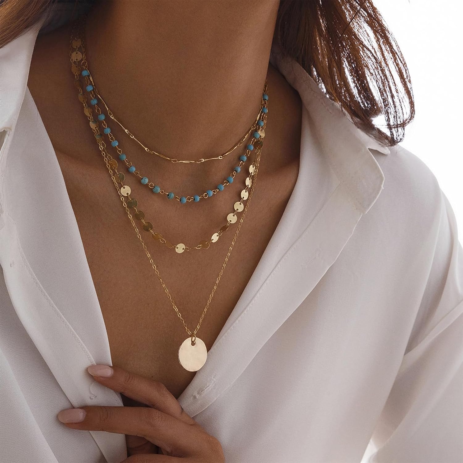 Western Jewelry for Women Gold Layered Necklace Cowboy Chic Boho Y Chain Turquoise Pendant Country Concert Outfit Cowgirl Accessories - Image 9