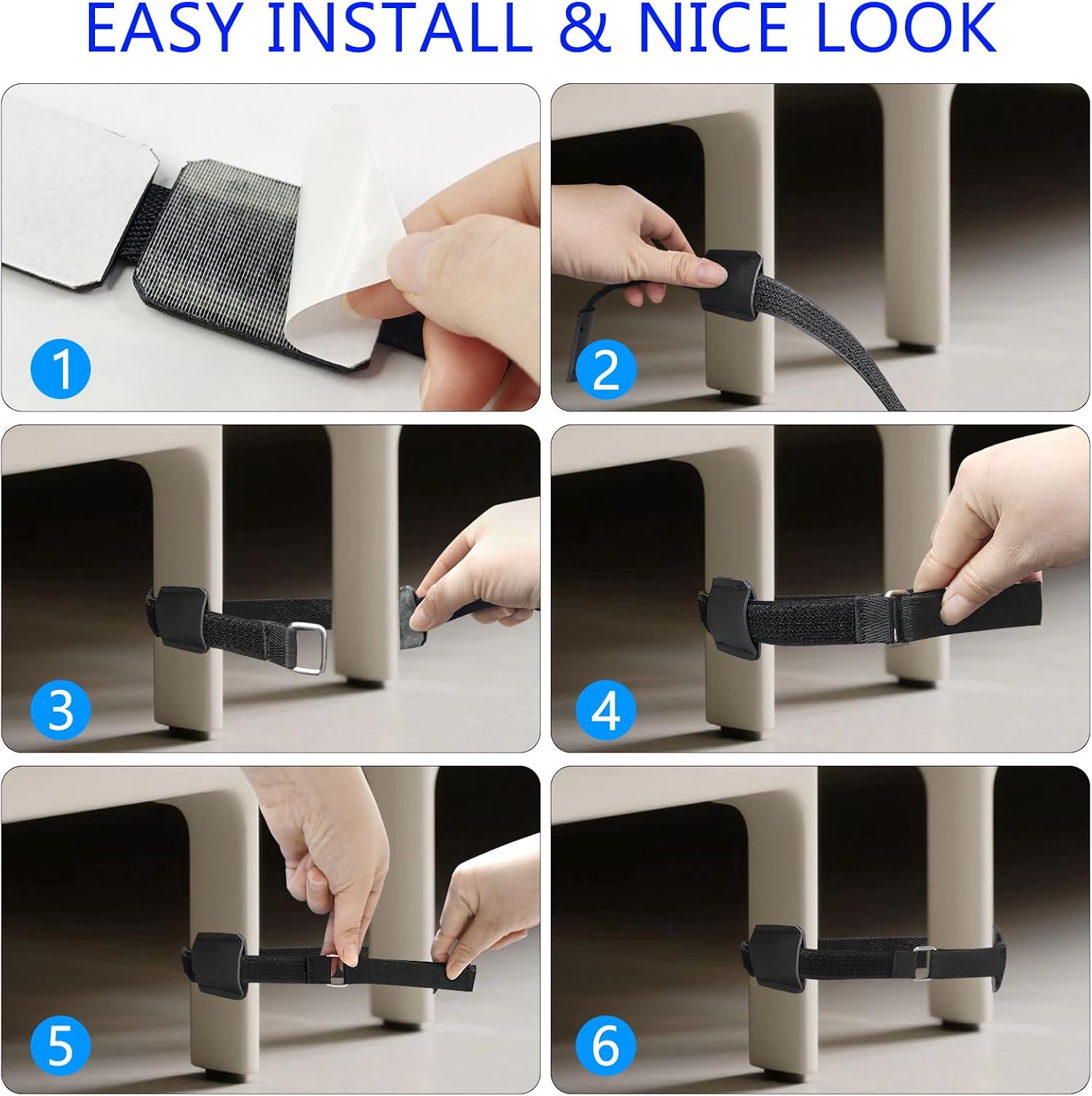 4 Pack Sectional Couch Connectors for Sliding Sofas, Universal Sectional Nylon Adjustable Anti-Slip Furniture Straps, Hook & Loop Cinch Straps with Adhesive Keep Sectional Couch Legs Together