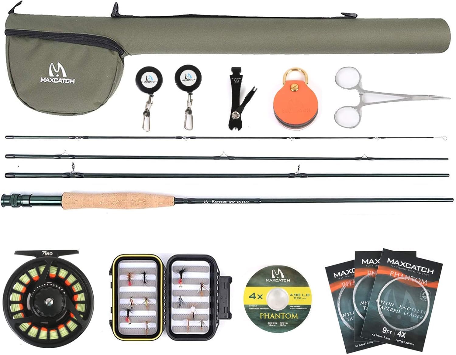 Maxcatch Extreme Fly Fishing Combo Kit 3/5/6/7/8wt, Starter Fly Rod and Reel Outfit, with a Protective Travel Case (Fly Fishing Combo (Extreme Rod +Tino Reel), 8wt -9' Full-Handle Rod,7/8 Reel)