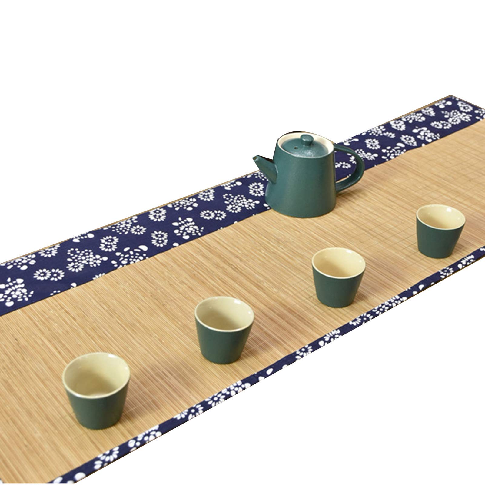 Camino de Mesa Estilo Granja, Mantel Tejido a Mano de Tela Floral Azul de Seda de bambú, Mantel Individual de Aislamiento Antideslizante para tapetes Largos de Comedor, Accesorios