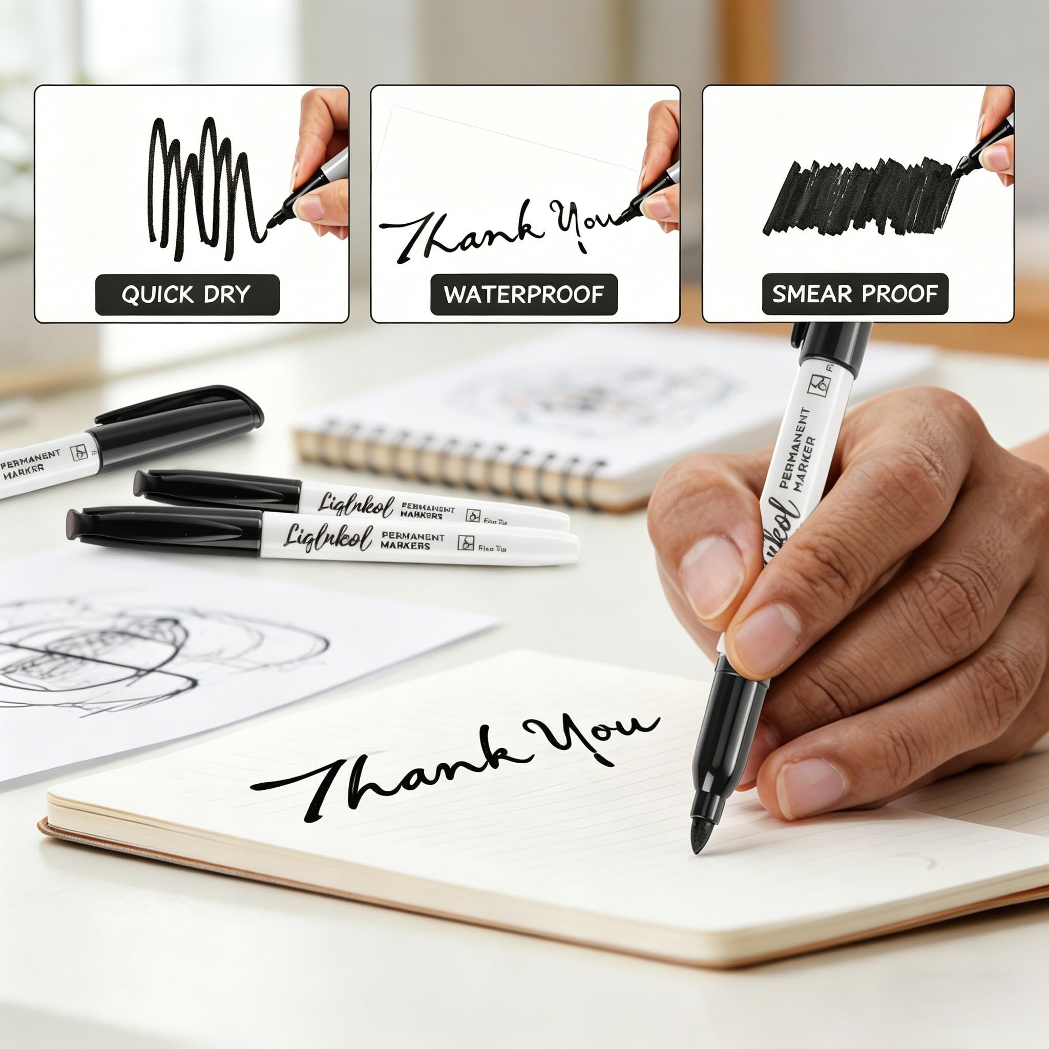 Lot de 700 marqueurs permanents avec pointe fine noire, imperméables, séchage rapide, fournitures de bureau pour l'école, le bureau, la maison.