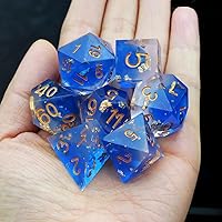 Vista 6 de Haxtec Juego de dados DND azules, dados de resina de borde afilado, copos dorados con estuche de dados D&D, dados para juegos de rol RPG