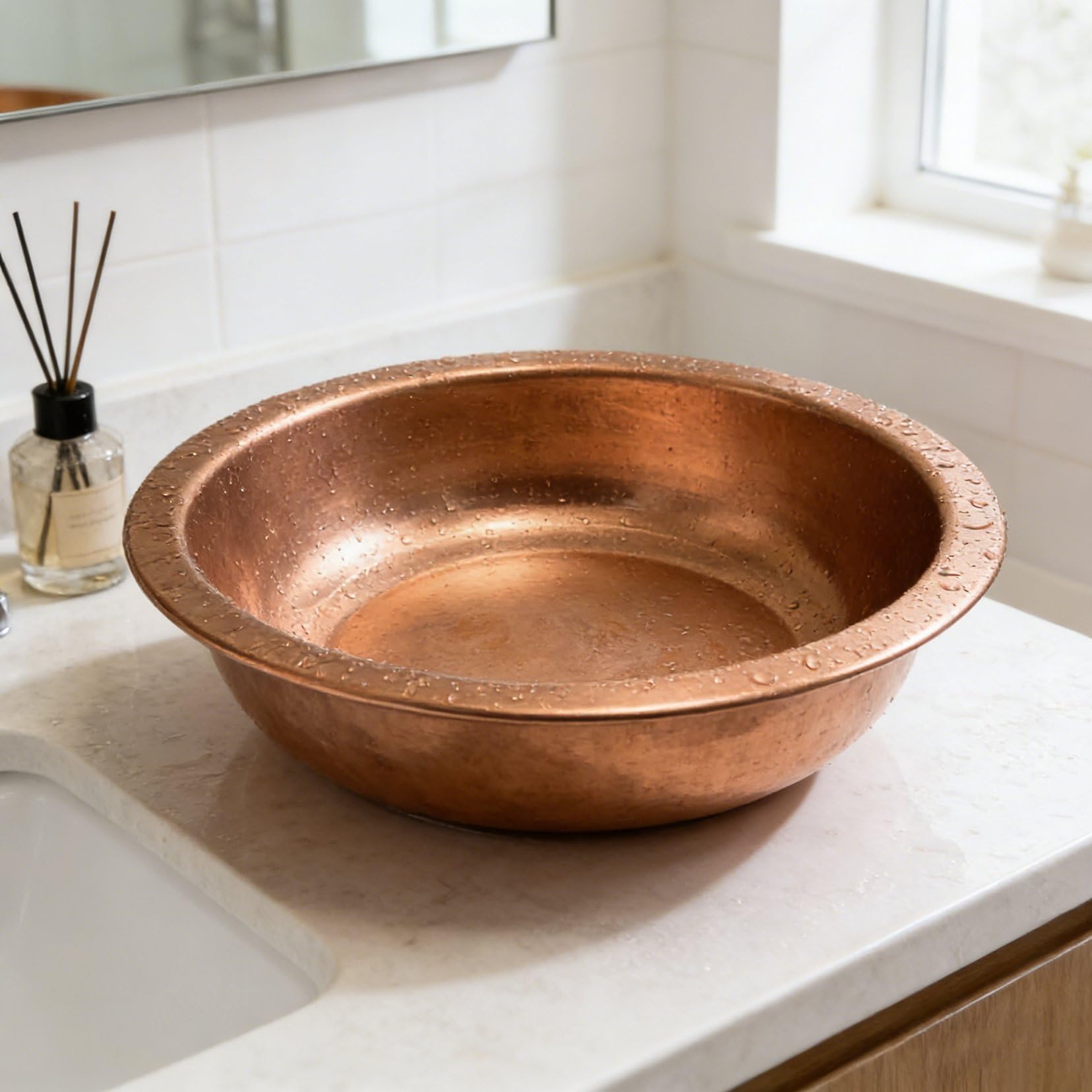 Pileta de cobre puro engrosada dorada, pileta de cocina redonda y grande, pileta de lavado para artículos y regalos de boda, cuenco multiusos para lavar los platos en el hogar 40cm