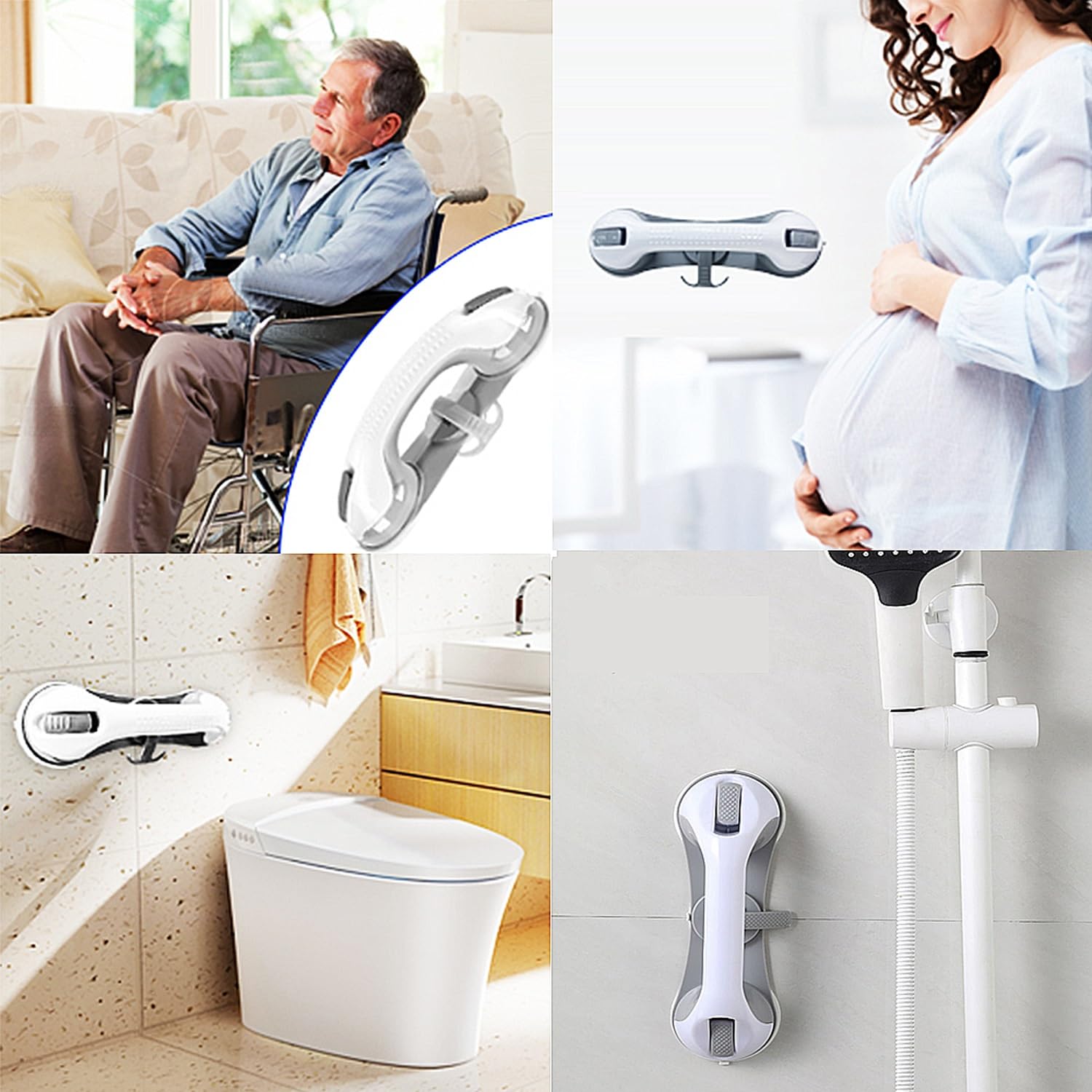 LYGSWDB Lot de 2 poignées pour baignoires douches avec 3 ventouses, poignée de Douche Robuste, Mains courantes Amovibles pour Personnes âgées, Aspiration de Douche, poignée de sécurité pour Salle de