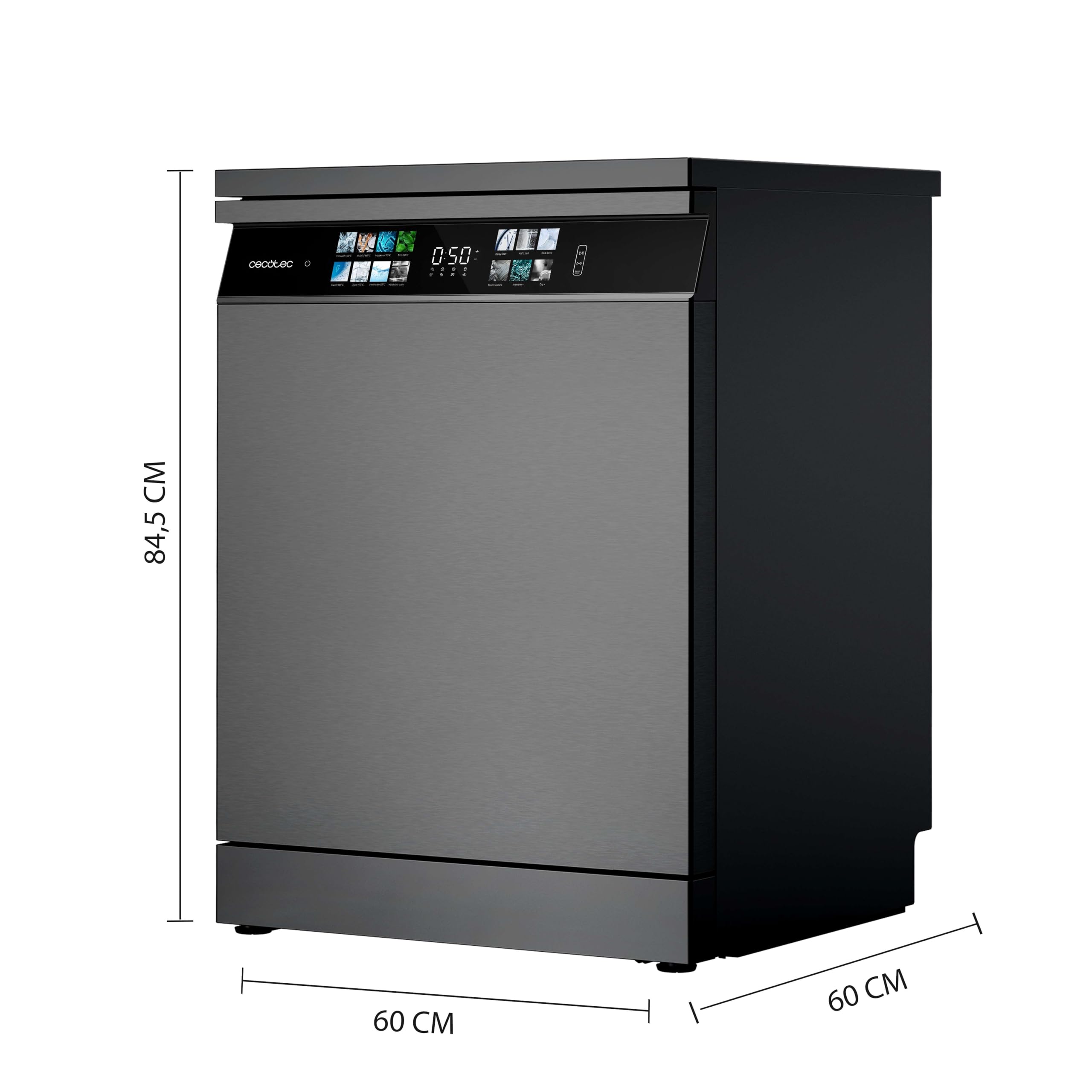 Cecotec Lave-vaisselle 60cm Bolero Aguazero 6700 Dark B, 15 couverts, Classe B, Moteur Inverter Plus