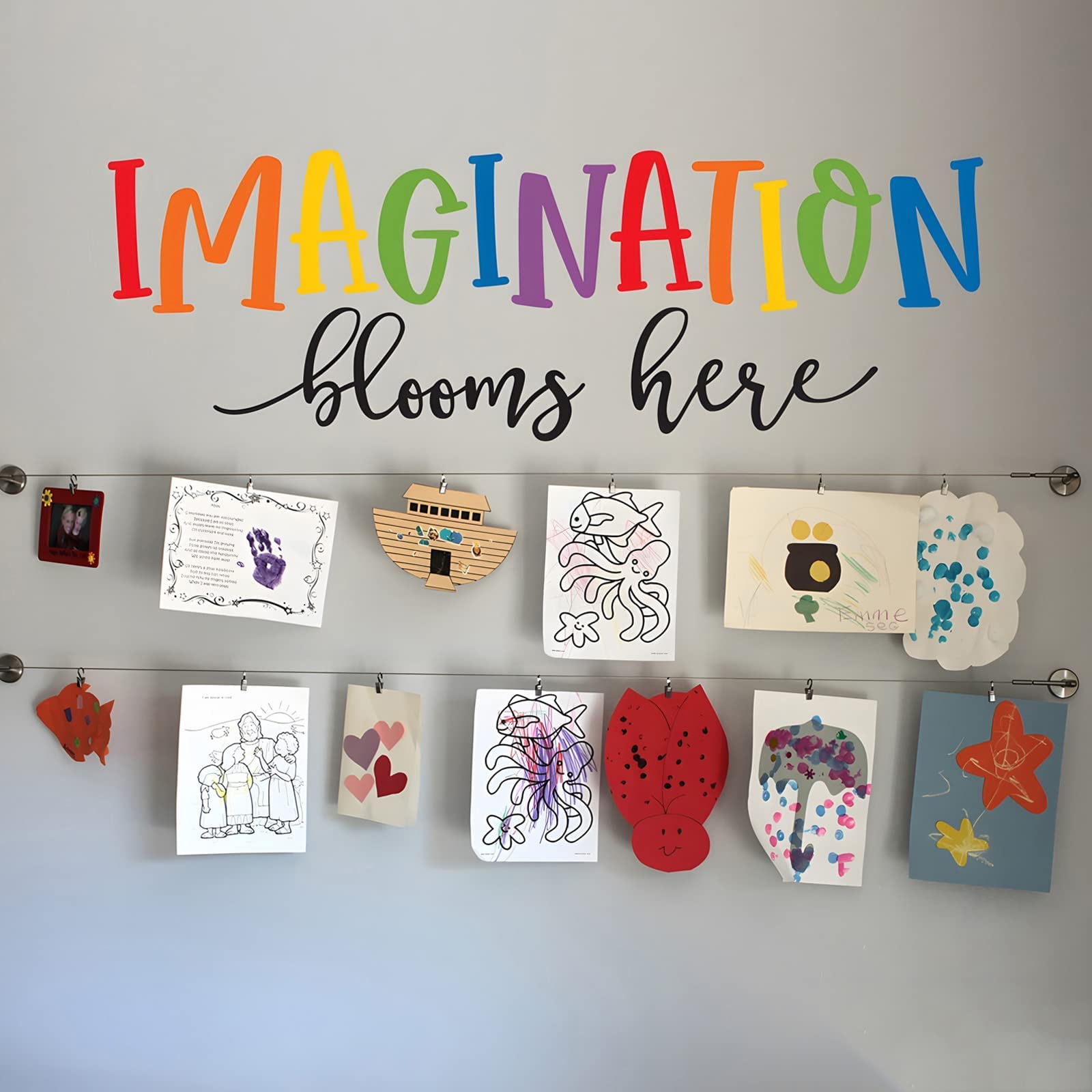 Finduat Imagination Blooms Here, calcomanía de pared con cita inspiradora, decoración de aula, dormitorio de niños o sala de juegos
