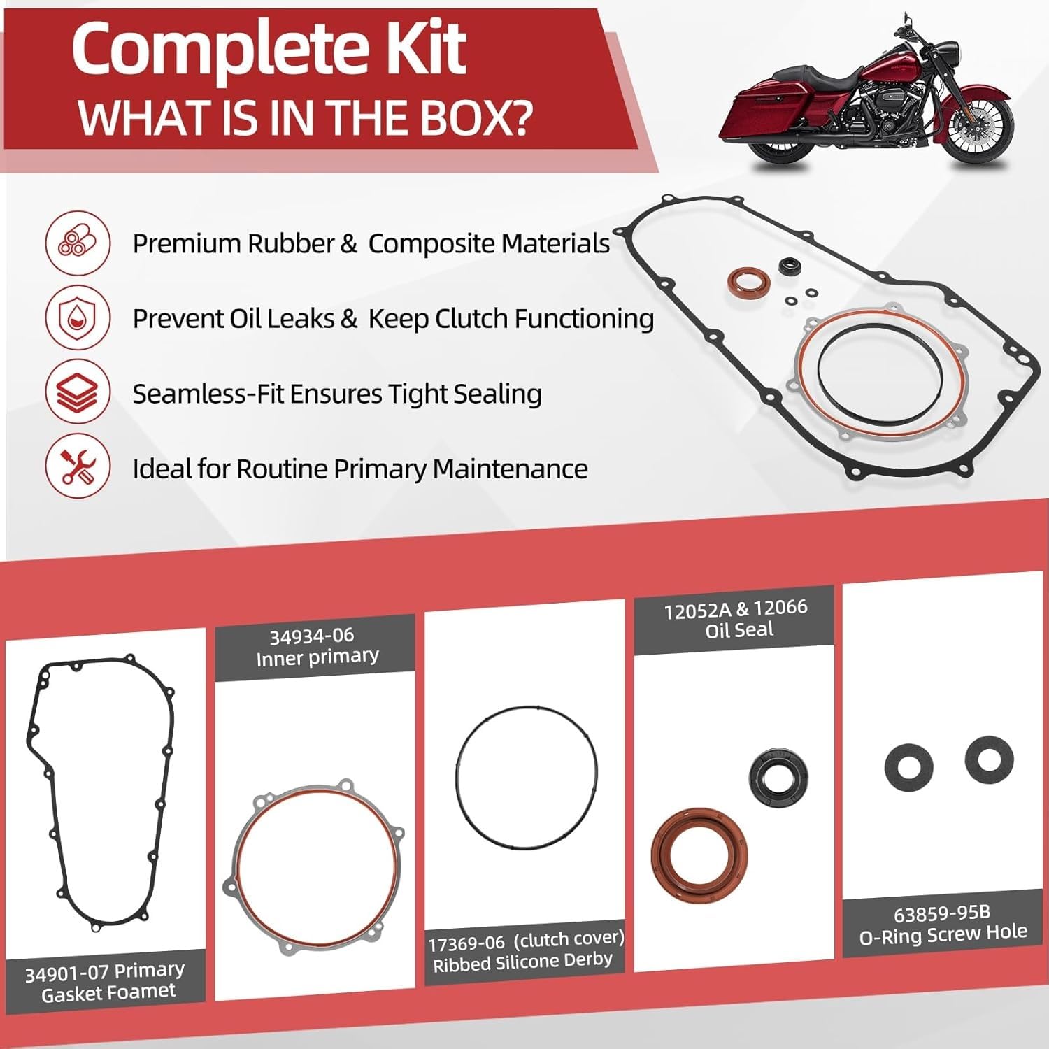 Kit revisione completo motore Adatto per Harley Davidson 2006-2017 Road King Street Glides Electra Glide Ultra Limited FLHT Softail Kit guarnizioni coperchio primario Guarnizioni motore per moto