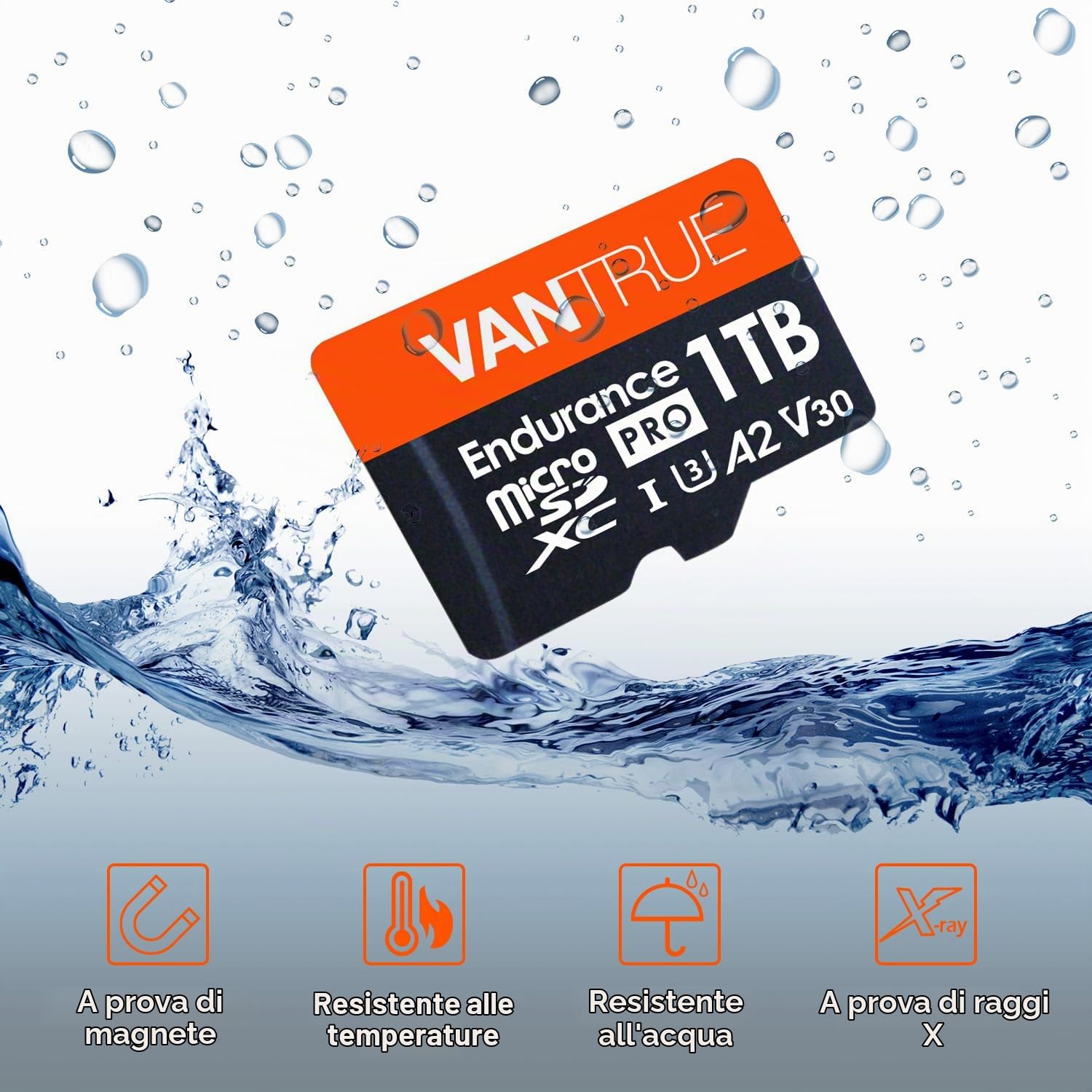 VANTRUE 1TB Scheda di memoria microSD, UHS-I U3 4 K, con adattatore, compatibile con Dashcam, smartphone, tablet, Action Camera e telecamera di sorveglianza (1T)