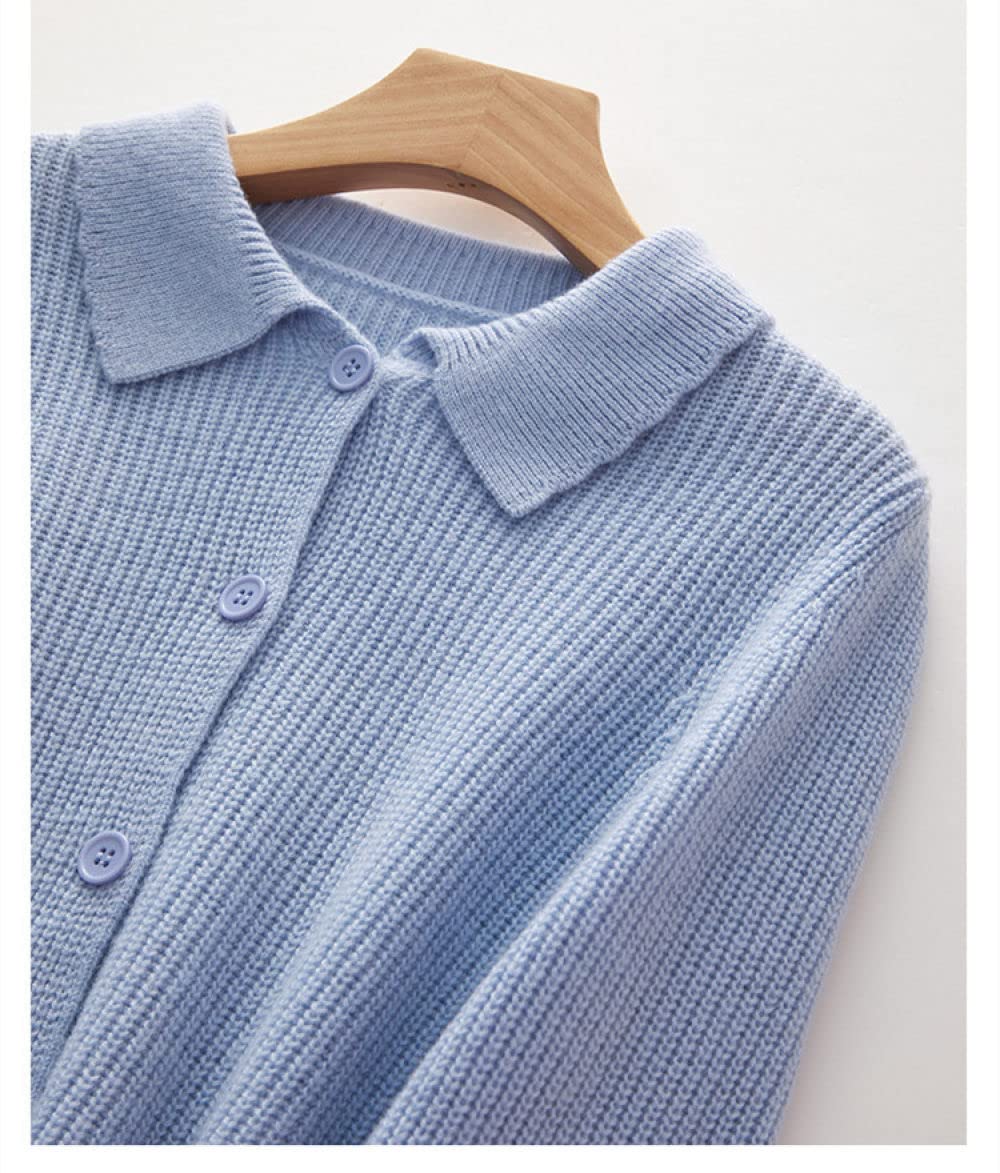 Cárdigan para Mujer Cárdigan de Lana de Punto para Mujer Abrigo Retro Azul con Solapa Suéteres Cárdigan de Manga Larga con Botones Y Frente Abierto Cárdigan de Invierno de Punto Suave Chaqueta para U