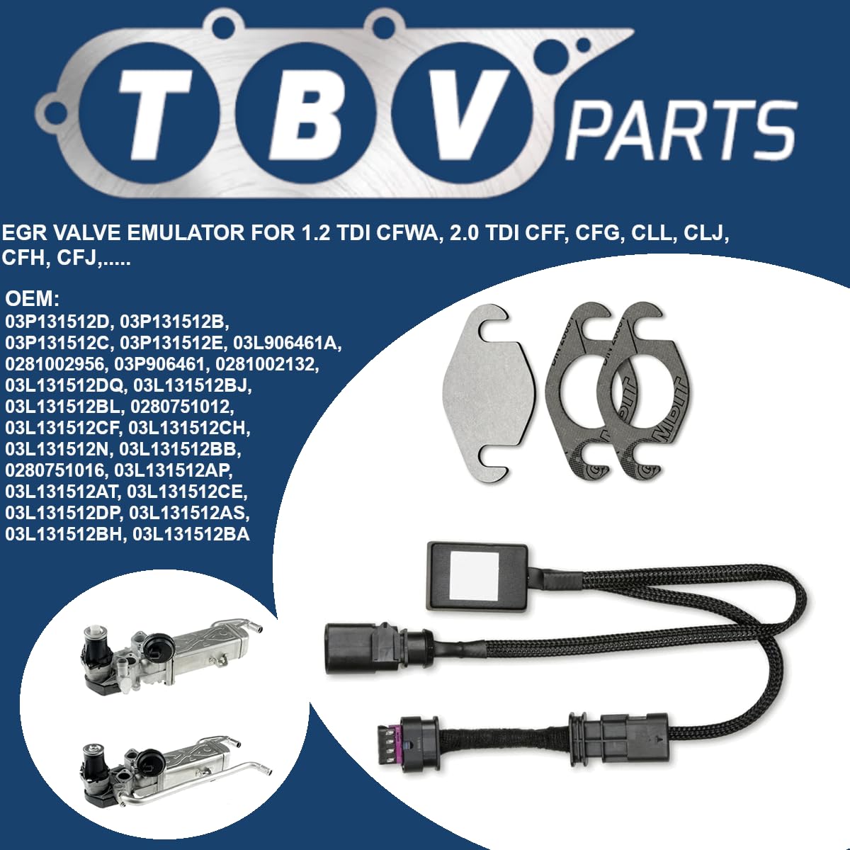 Emulatore valvola Egr 03L131512BB 03L131527AX compatibile con motore 1.2 TDI CFWA, 2.0 TDI CFFA A3 Sharan Alhambra Passat 03L131512BL 03L906461A 03L131512AP