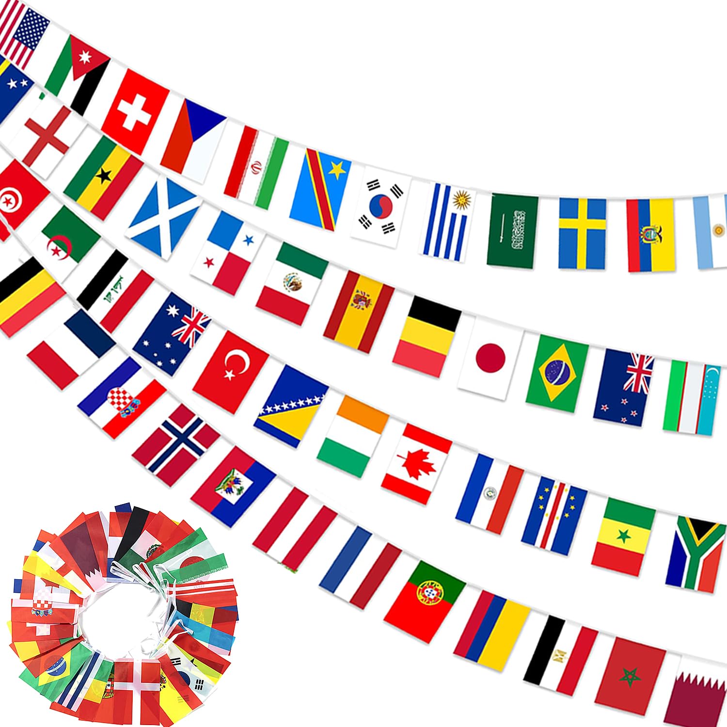 Weltmeisterschaft 2026 Deko-Fahnengirlande mit 48 Nationalflaggen, doppelseitig bedrucktes Wimpelbanner für Fußballpartys, Garten, Bar, Straßenfeste, WM 2026 Deko & Sport-Events