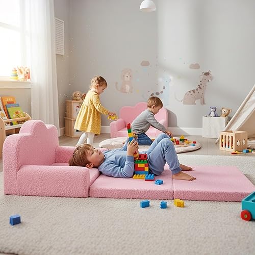 Miniatura 88 de Tiita Silla infantil de felpa para niños, sofá de felpa que brilla en la oscuridad, sofá para niños pequeños con funda lavable, asa de transporte,