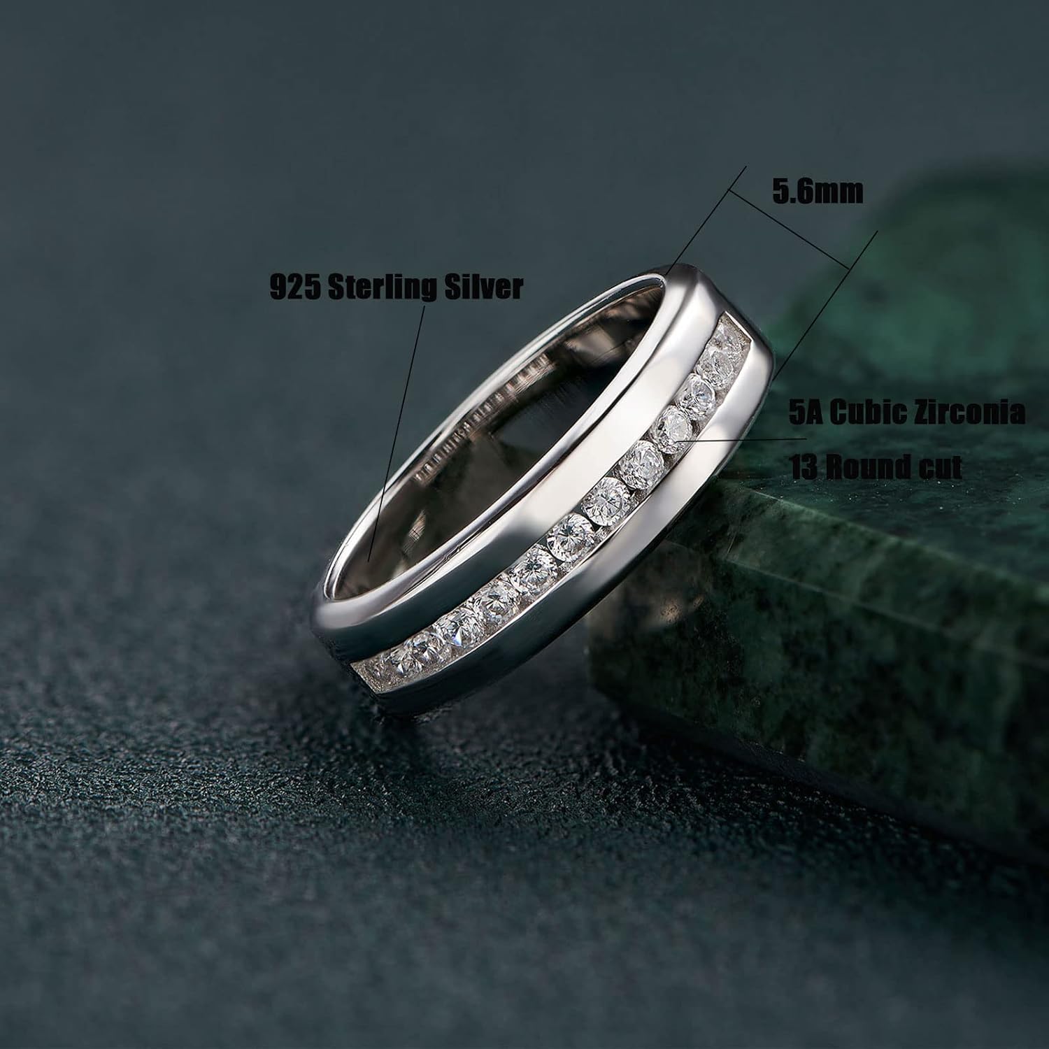 Men's Wedding Rings 18K White Gold Plated Silver Ring Princess Round Cut White AAAAA Cubic Zirconia Size 8-13