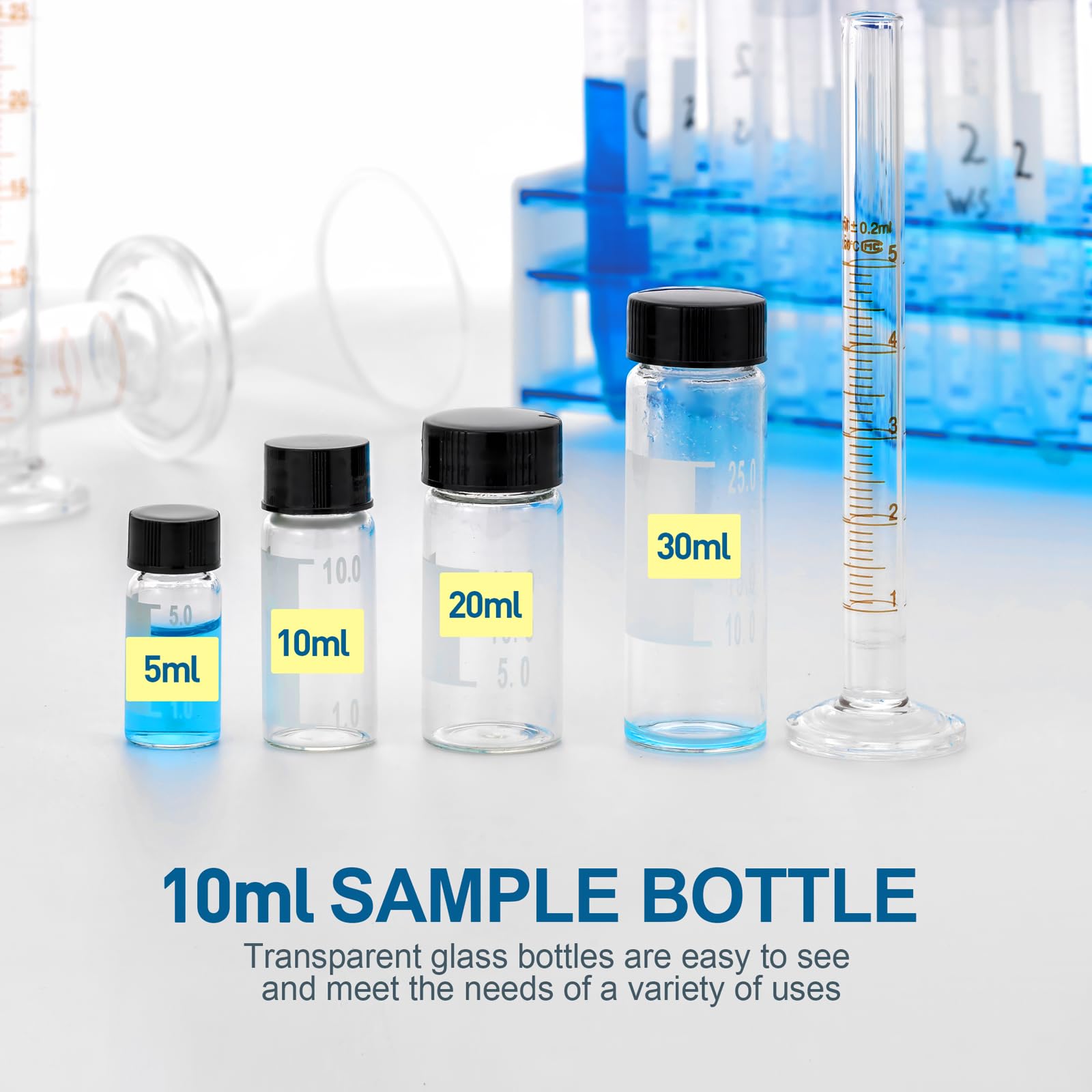 Kesell 10 frascos de vidrio transparente de 10 ml, recipiente pequeño con tapón de rosca, botellas de muestra de líquido con punto de escritura y graduaciones