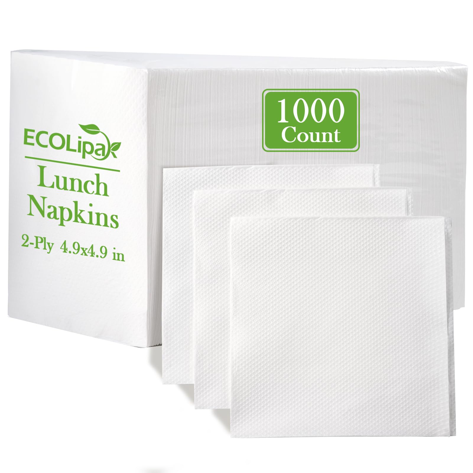 ECOLipak Servilletas de almuerzo a granel, 1000 servilletas de papel para uso diario, plegadas de 4.9 x 4.9 pulgadas, 2 capas suaves y absorbentes para cenas, reuniones, bares, restaurantes (9.8 x 9.8