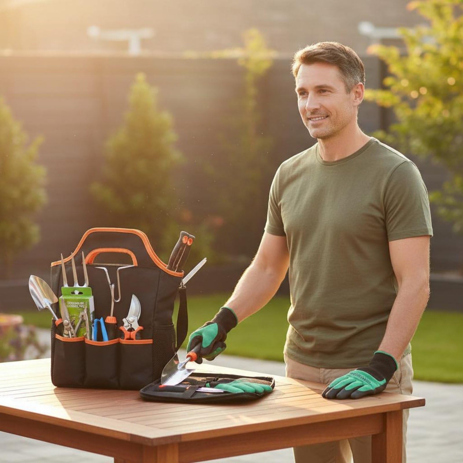 7 Piezas Kit de Jardinería de Acero Inoxidable Multifuncional Set Herramientas Jardinería con Bolsa Resistente para Principiantes, Jardín, Patio