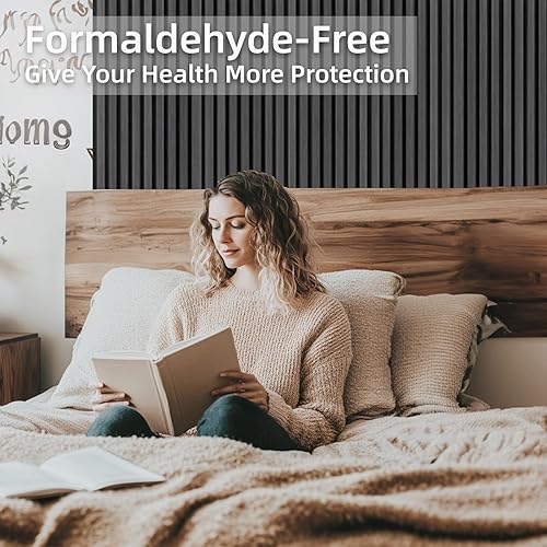 Miniatura 4 de Paneles de pared de madera de 94 pulgadas para decoración de pared interior, reducción de ruido, panel de listones de madera 3D acanalados negros