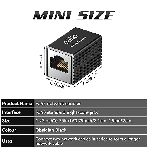 Miniatura 3 de Acoplador RJ45, paquete de 2 adaptadores Ethernet hembra a hembra, adaptador extensor de cable Ethernet, modular recto de 8 pines, conector de red
