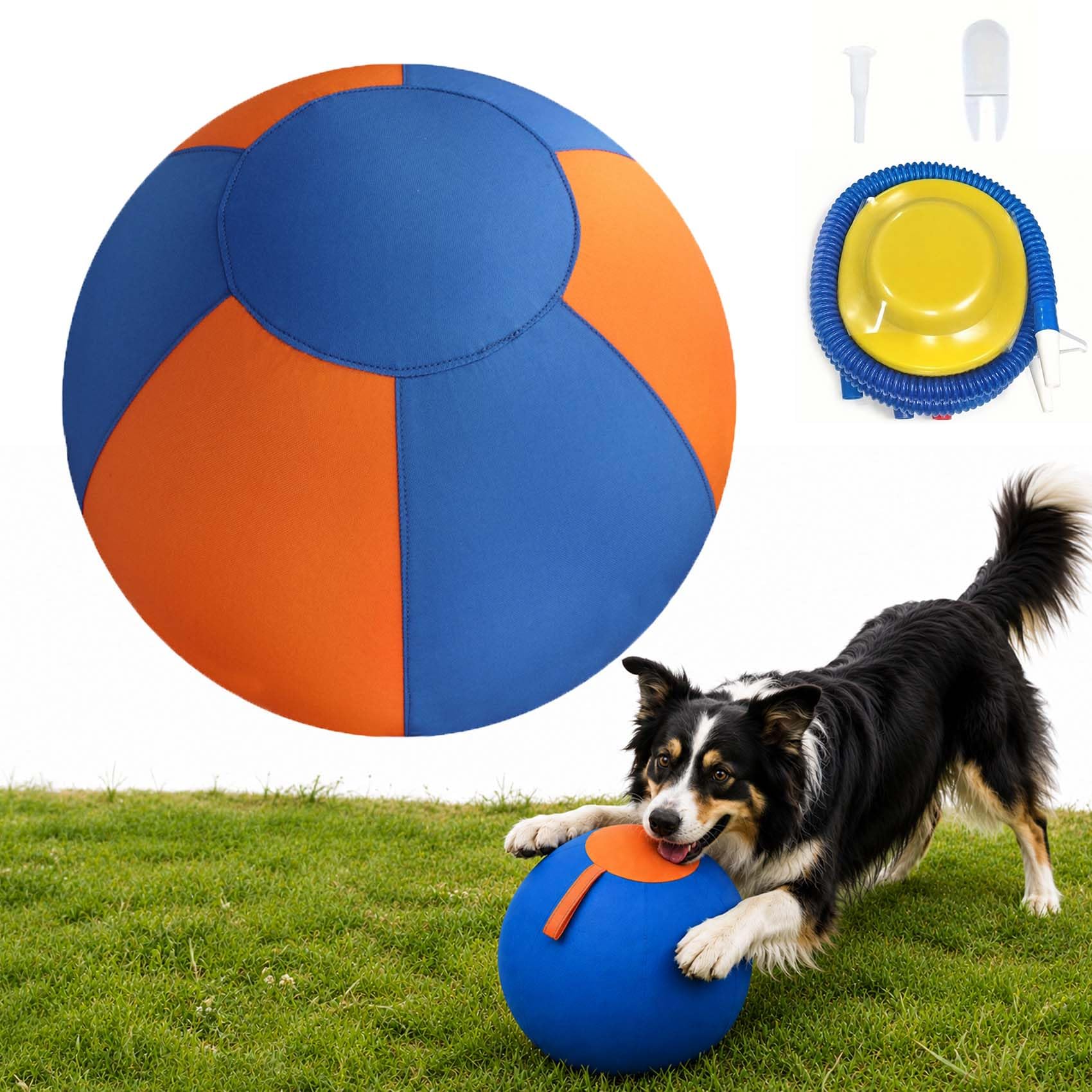 Leyof Giant Herding Ball for Hunde, Aufblasbarer Treibball mit Griff, Reißfestes Hundespielzeug für Training & Bewegung, Inkl. Pumpe, Für Große und Mittelgroße Hunde (Blau-Orange,65 cm)