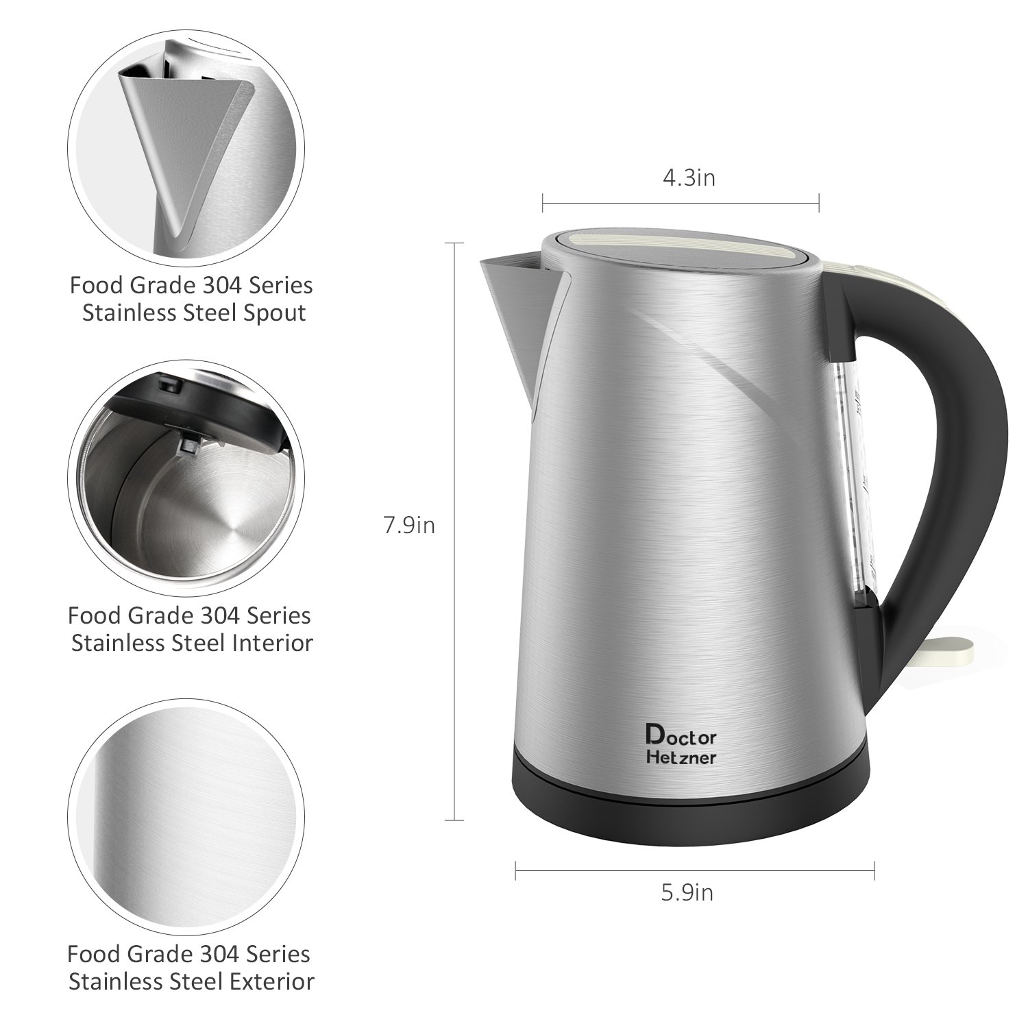 Electric Kettle Stainless Steel Kettle 1500w Fast Boil Kettle Bpa - Main Image